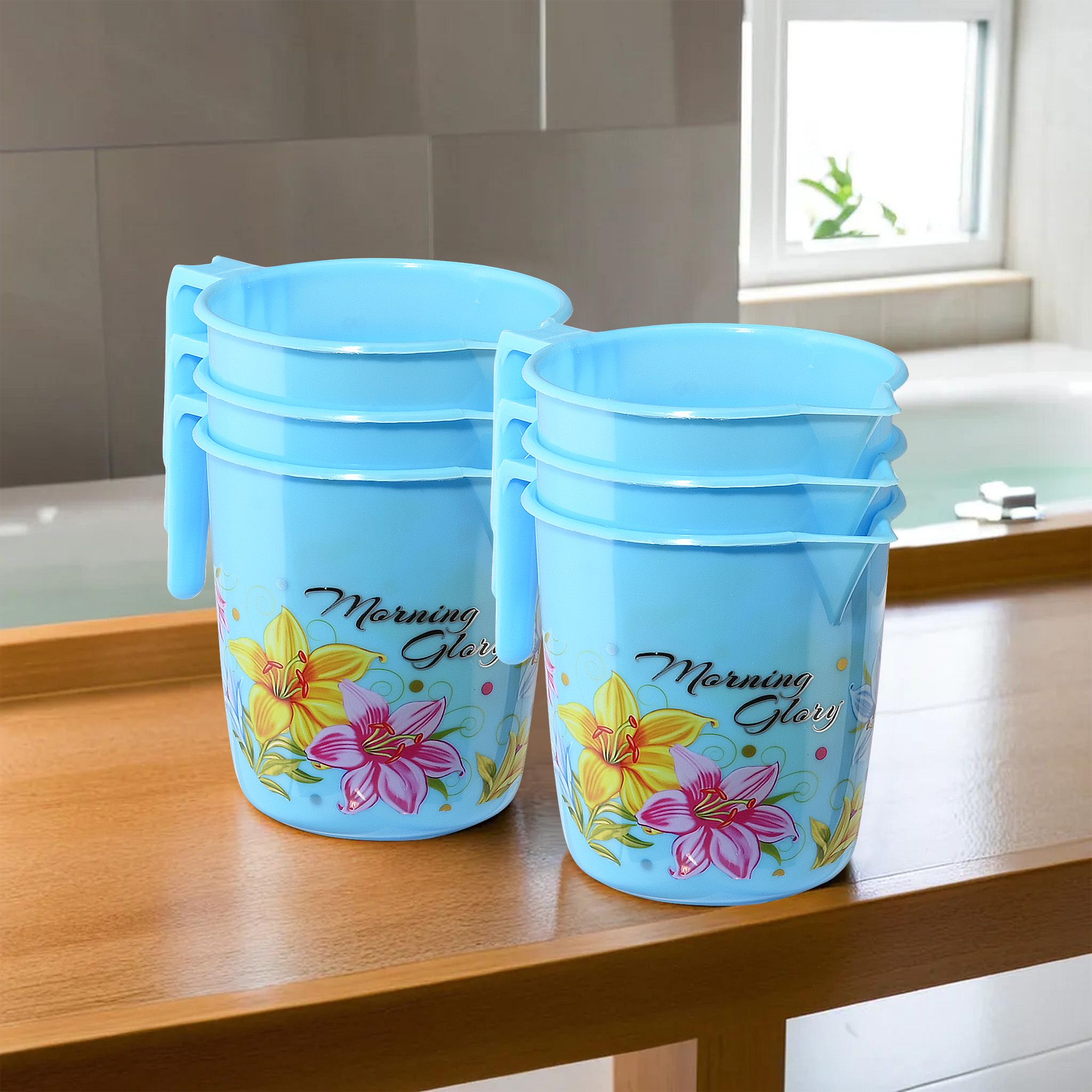 Kuber Industries Pack of 4 Bath Mug 500 ML Multipurpose Mug for Bathroom  Plastic Bathroom Mug  Reusable Bathing Mug  Mug for Toilet Laundry  Mug for Washroom  Blue