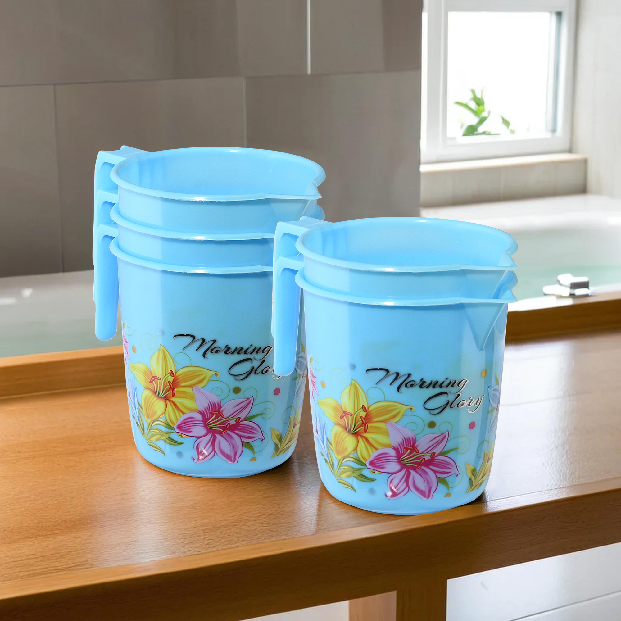 Kuber Industries Pack of 4 Bath Mug 500 ML Multipurpose Mug for Bathroom  Plastic Bathroom Mug  Reusable Bathing Mug  Mug for Toilet Laundry  Mug for Washroom  Blue