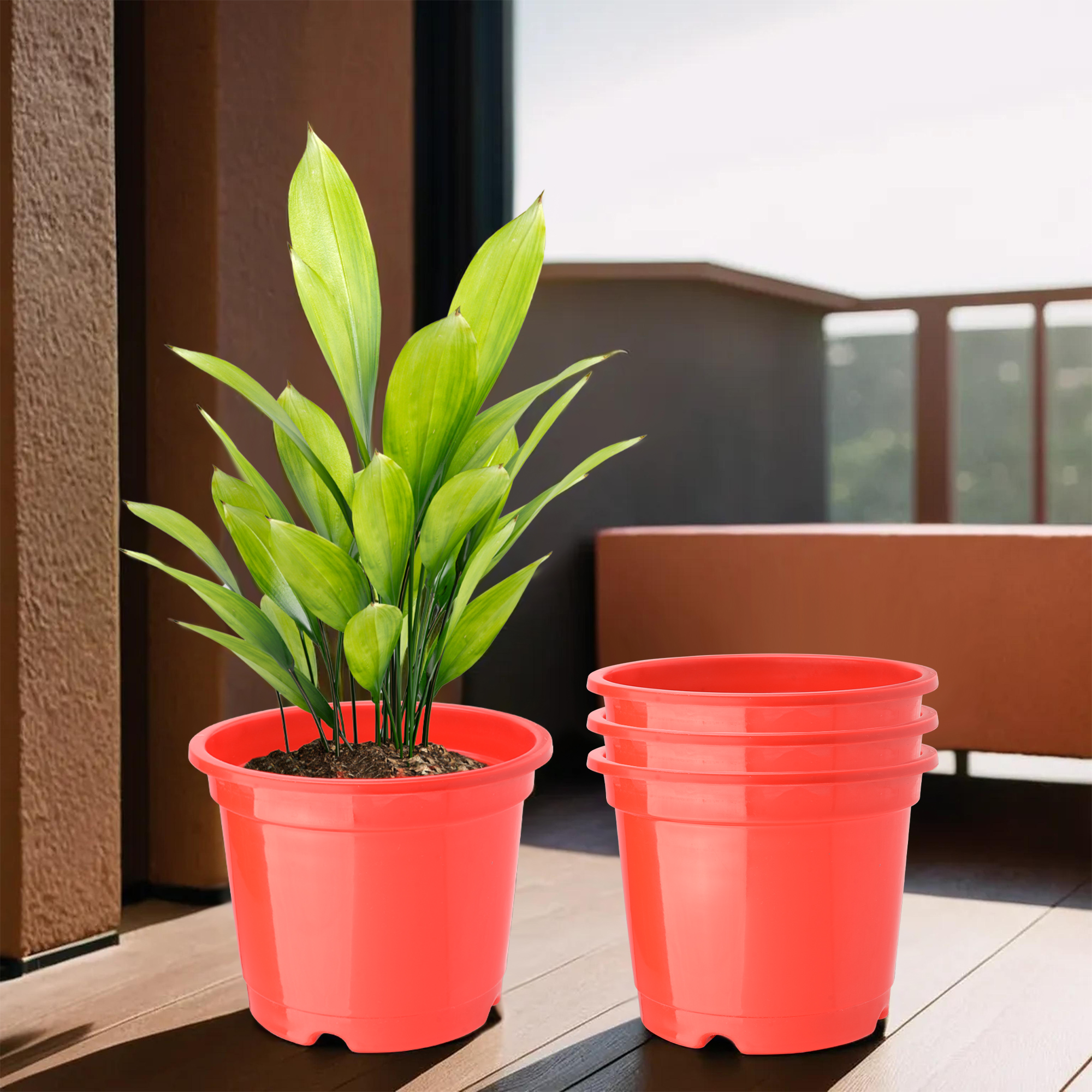 Kuber Industries Pack of 3 Flower Pot  Fuldani Flower Pot  6 Inch Pots for Home Terrace Garden  Pots Stand for Plants  Phooldaan for Home Dcor  Synergy Indoor Plant Stand  Red