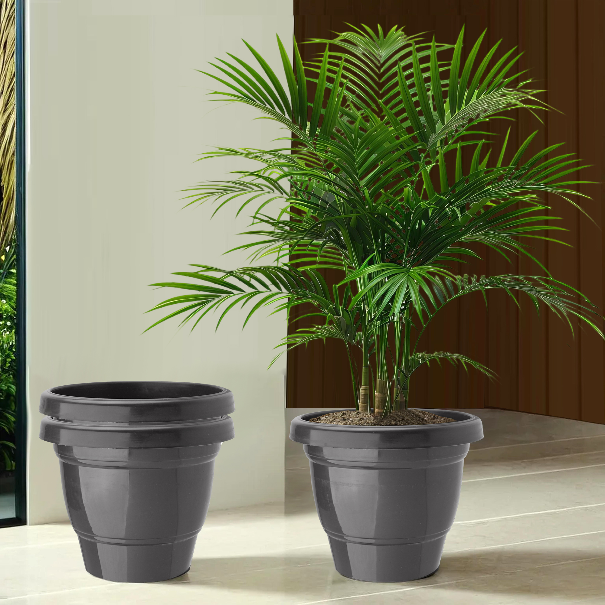 Kuber Industries Pack of 2 Flower Pot  2-Layer Fuldani Flower Pot  8 Inch Pots for Terrace Garden  Pots Stand for Plants  Phooldaan for Home Dcor  Synergy Indoor Plant Stand  Black