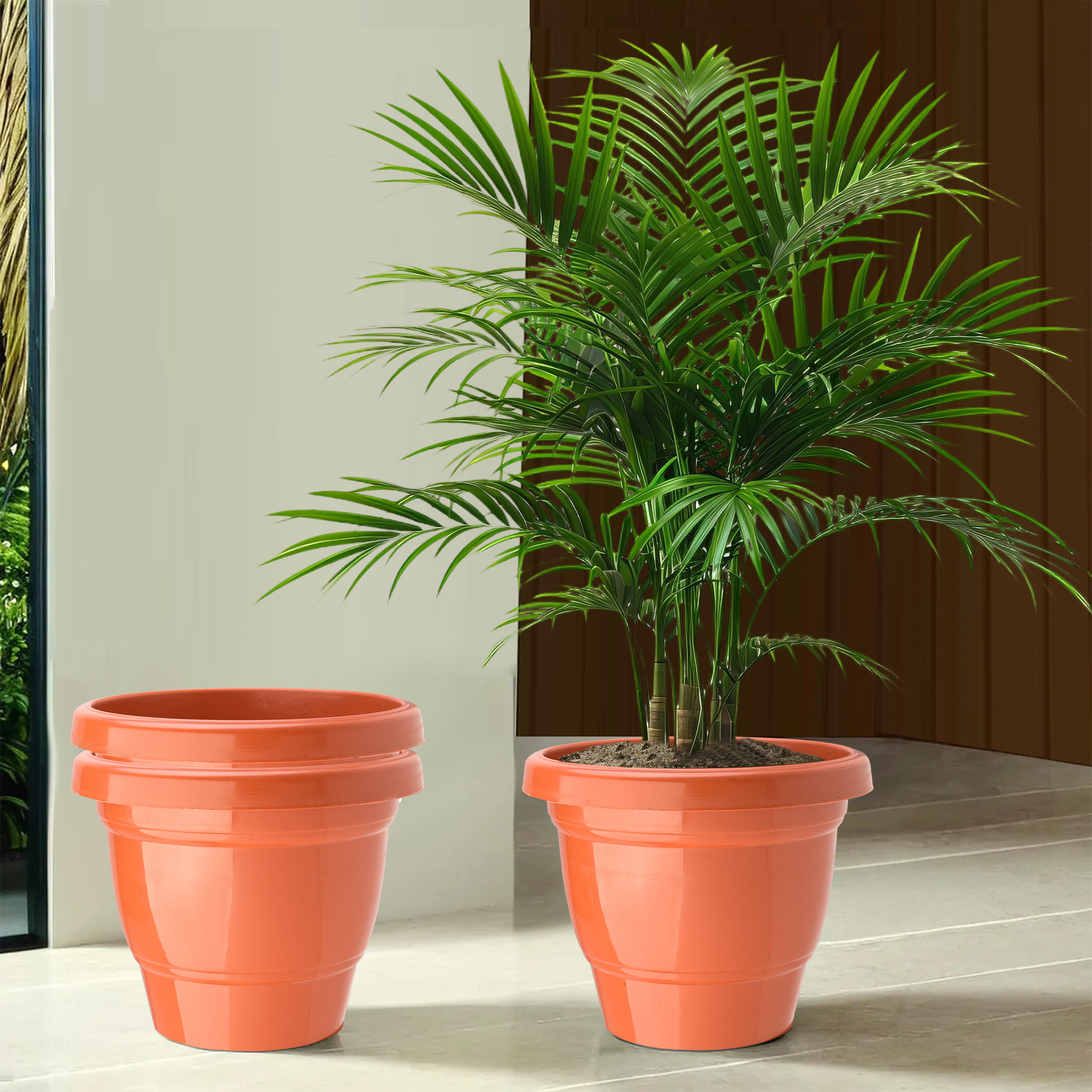 Kuber Industries Pack of 2 Flower Pot  2-Layer Fuldani Flower Pot  8 Inch Pots for Terrace Garden  Pots Stand for Plants  Phooldaan for Home Dcor  Synergy Indoor Plant Stand  Orange