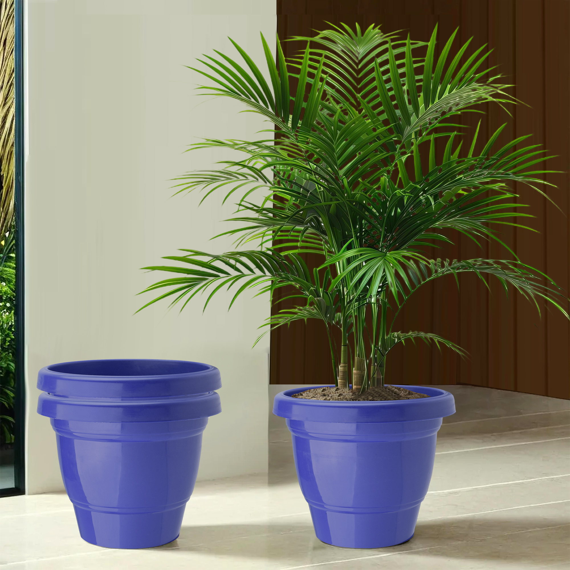 Kuber Industries Pack of 2 Flower Pot  2-Layer Fuldani Flower Pot  8 Inch Phooldaan for Home Dcor  Pots for Terrace Garden  Pots Stand for Plants  Synergy Indoor Plant Stand  Blue