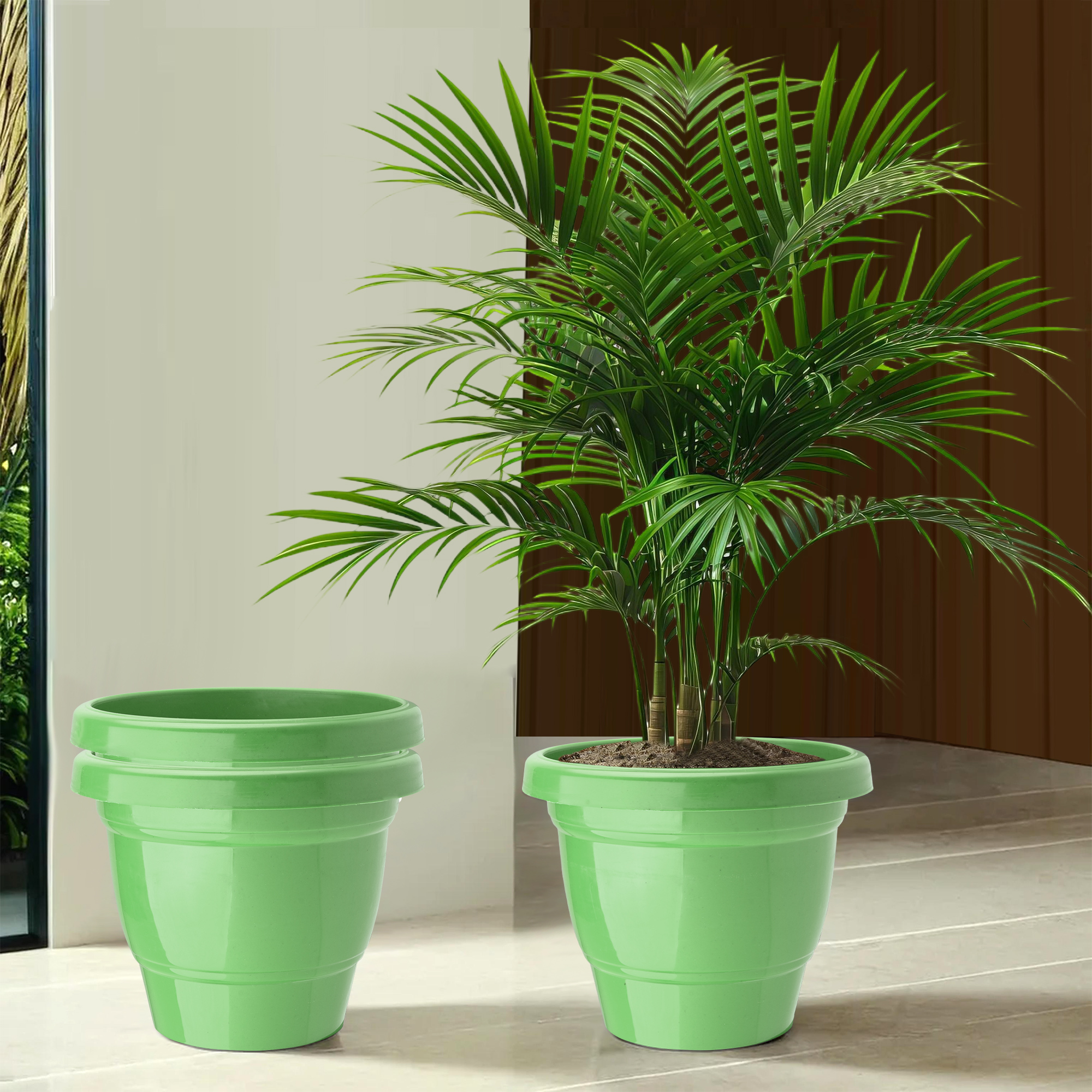 Kuber Industries Pack of 2 Flower Pot  2-Layer Fuldani Flower Pot  8 Inch Pots for Terrace Garden  Pots Stand for Plants  Phooldaan for Home Dcor  Synergy Indoor Plant Stand  Green
