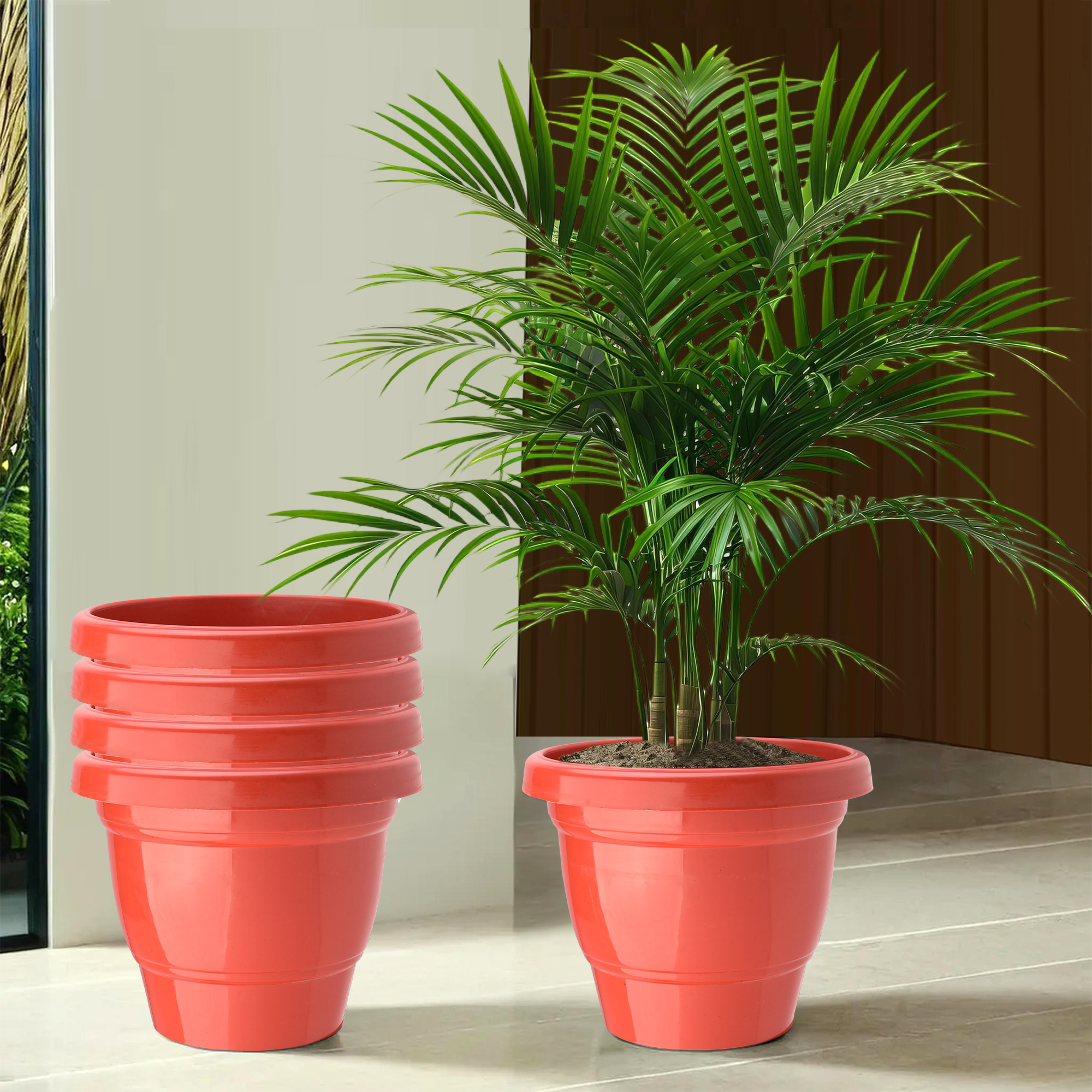 Kuber Industries Pack of 2 Flower Pot  2-Layer Fuldani Flower Pot  8 Inch Phooldaan for Home Dcor  Pots for Terrace Garden  Pots Stand for Plants  Synergy Indoor Plant Stand  Red