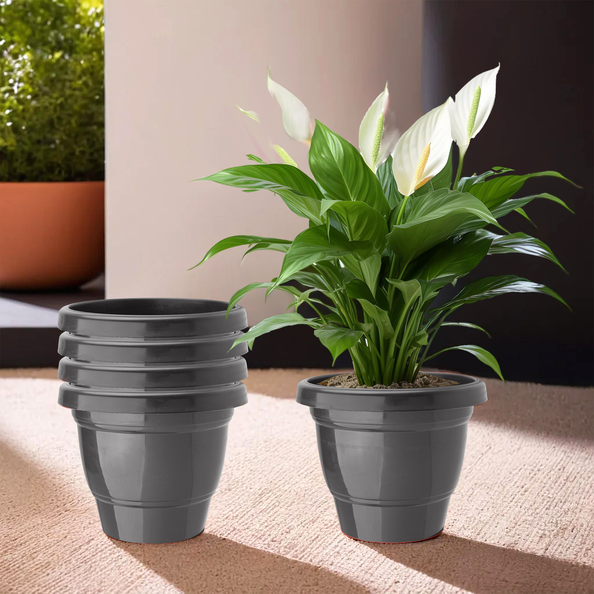 Kuber Industries Pack of 3 Flower Pot  2-Layer Fuldani Flower Pot  6 Inch Pots for Terrace Garden  Pots Stand for Plants  Phooldaan for Home Dcor  Synergy Indoor Plant Stand  Black