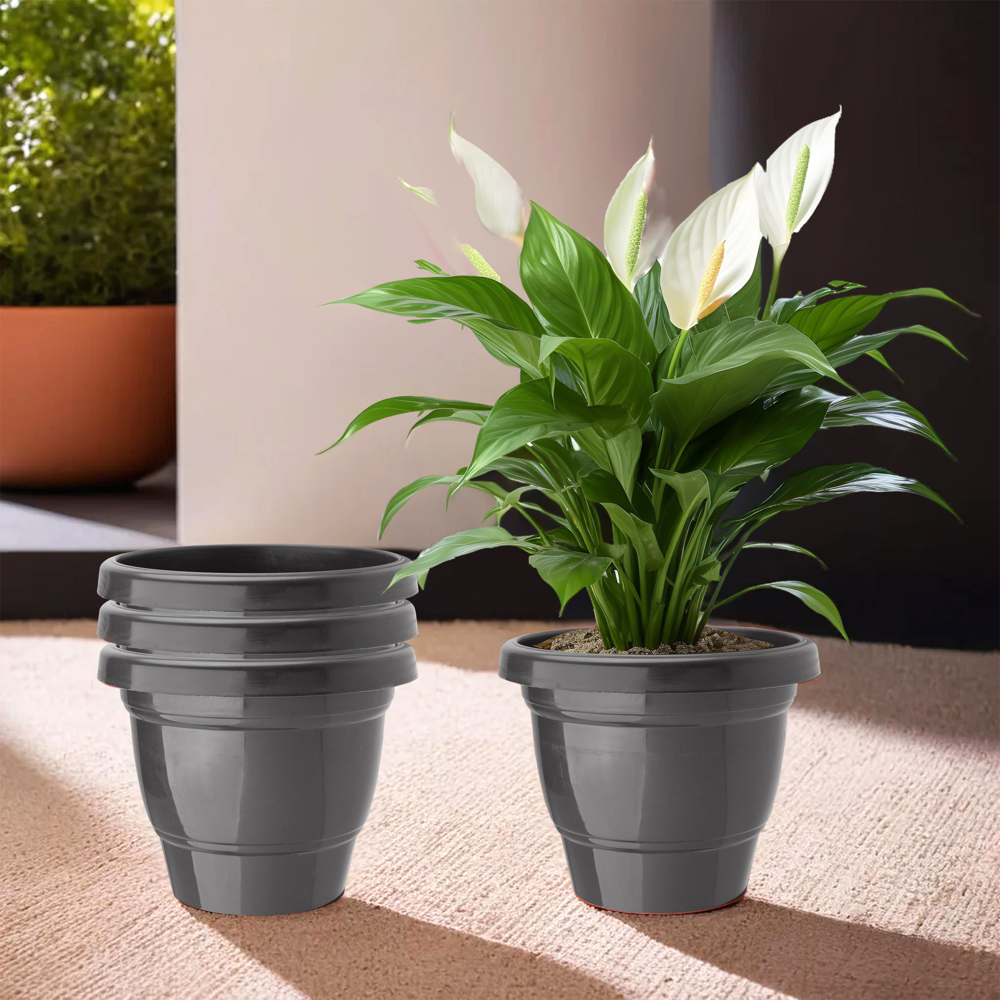 Kuber Industries Pack of 3 Flower Pot  2-Layer Fuldani Flower Pot  6 Inch Pots for Terrace Garden  Pots Stand for Plants  Phooldaan for Home Dcor  Synergy Indoor Plant Stand  Black