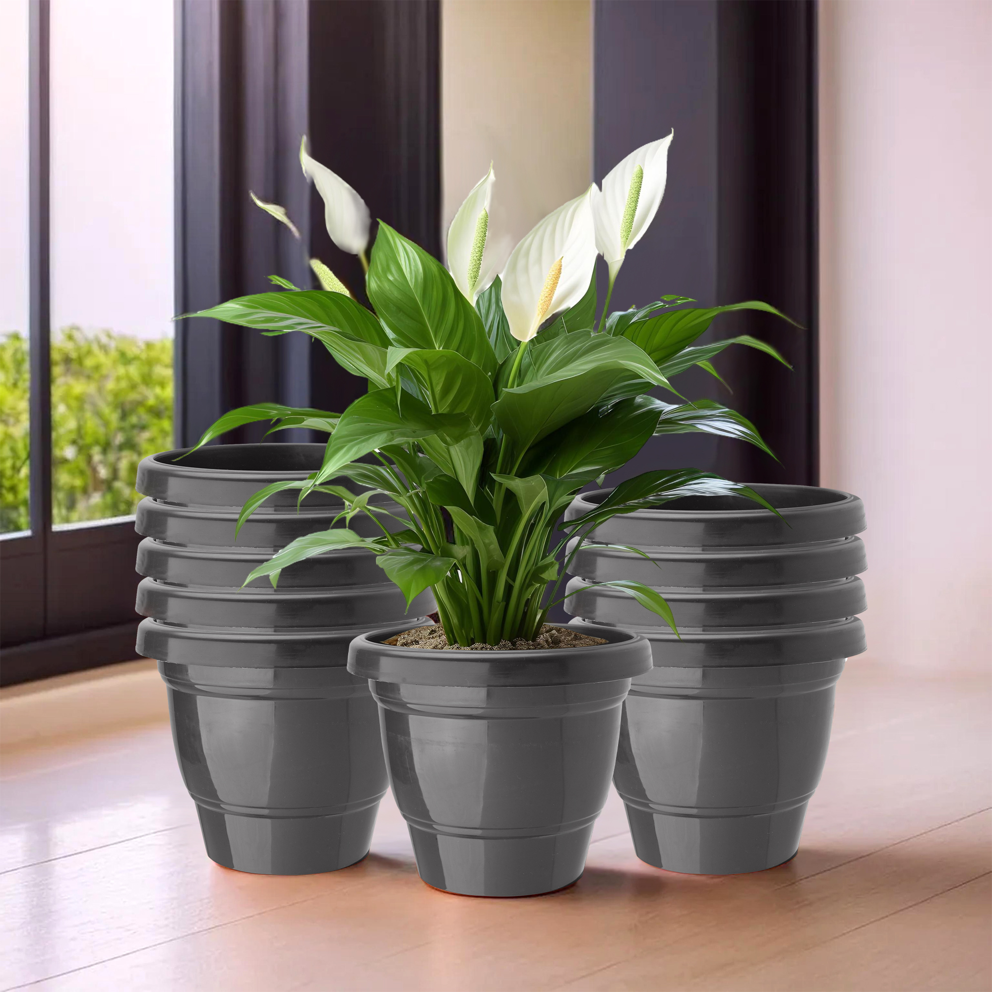 Kuber Industries Pack of 3 Flower Pot  2-Layer Fuldani Flower Pot  6 Inch Pots for Terrace Garden  Pots Stand for Plants  Phooldaan for Home Dcor  Synergy Indoor Plant Stand  Black