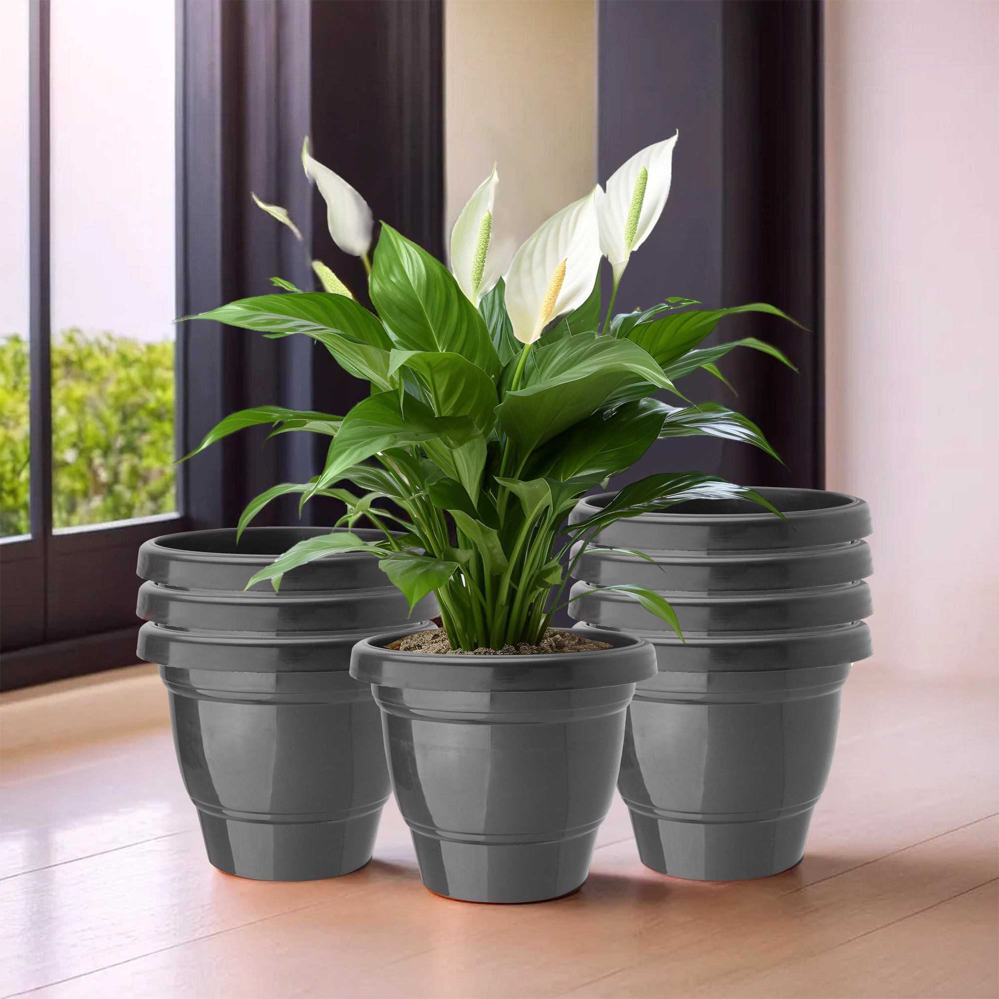 Kuber Industries Pack of 3 Flower Pot  2-Layer Fuldani Flower Pot  6 Inch Pots for Terrace Garden  Pots Stand for Plants  Phooldaan for Home Dcor  Synergy Indoor Plant Stand  Black
