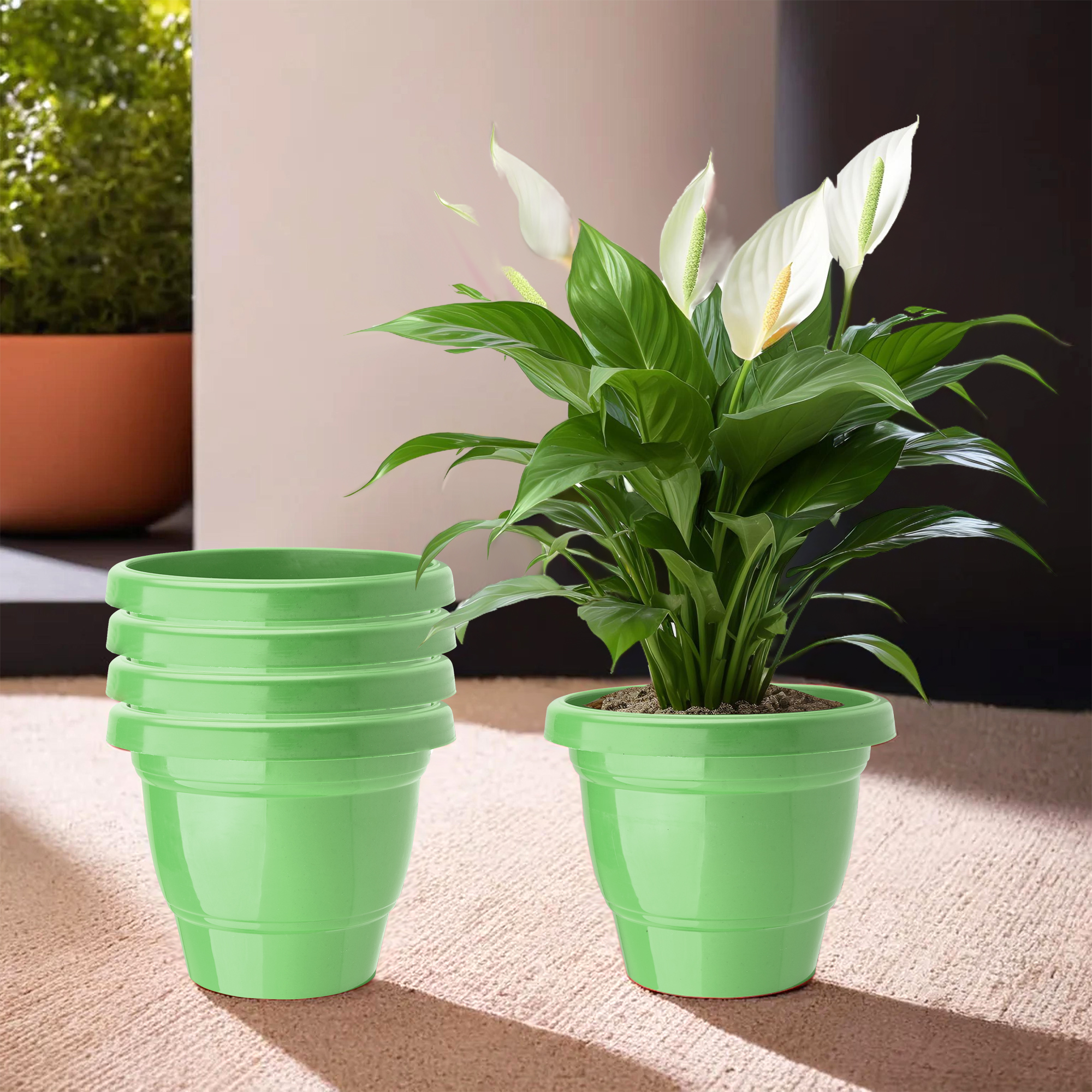 Kuber Industries Pack of 3 Flower Pot  2-Layer Fuldani Flower Pot  6 Inch Pots for Terrace Garden  Pots Stand for Plants  Phooldaan for Home Dcor  Synergy Indoor Plant Stand  Green