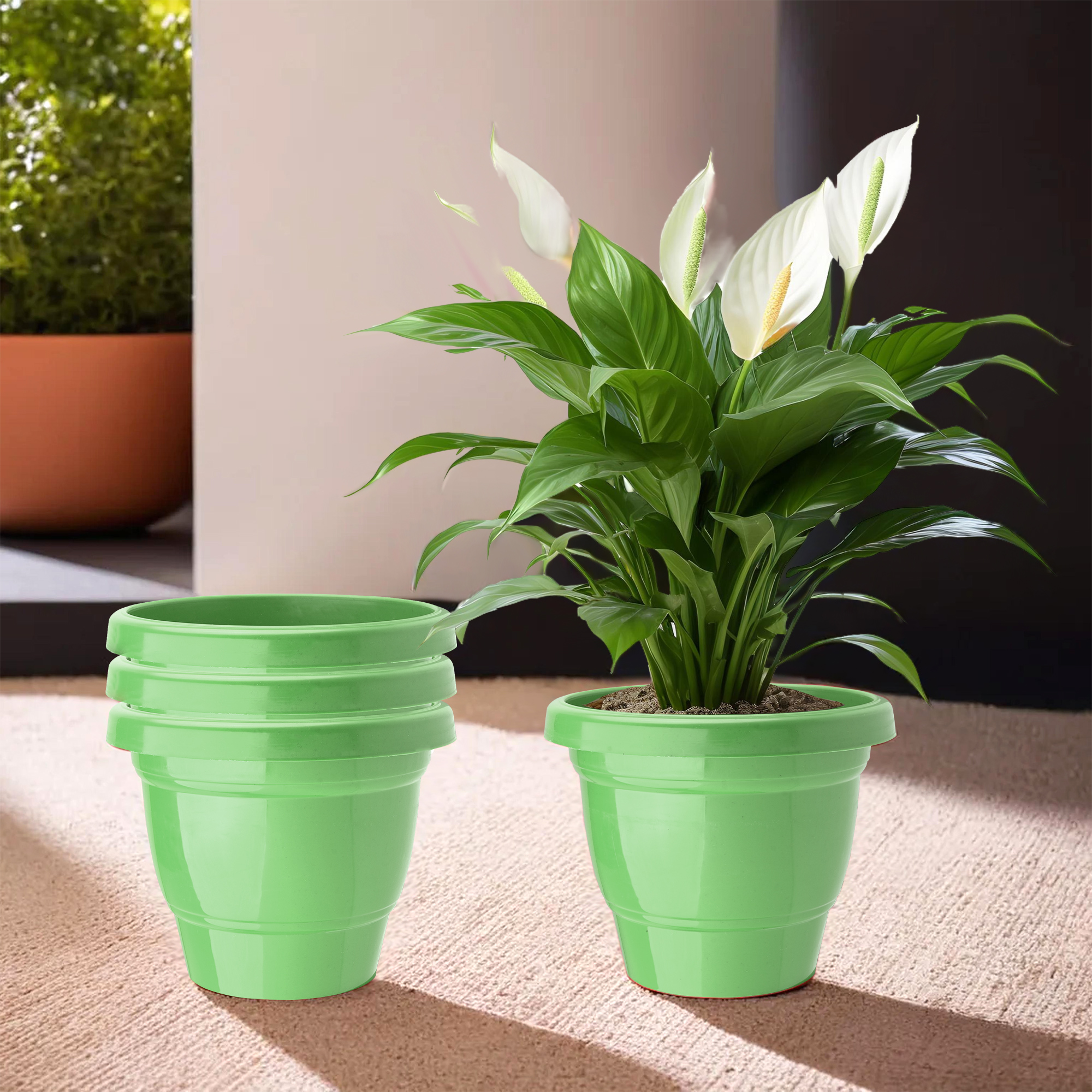 Kuber Industries Pack of 3 Flower Pot  2-Layer Fuldani Flower Pot  6 Inch Pots for Terrace Garden  Pots Stand for Plants  Phooldaan for Home Dcor  Synergy Indoor Plant Stand  Green