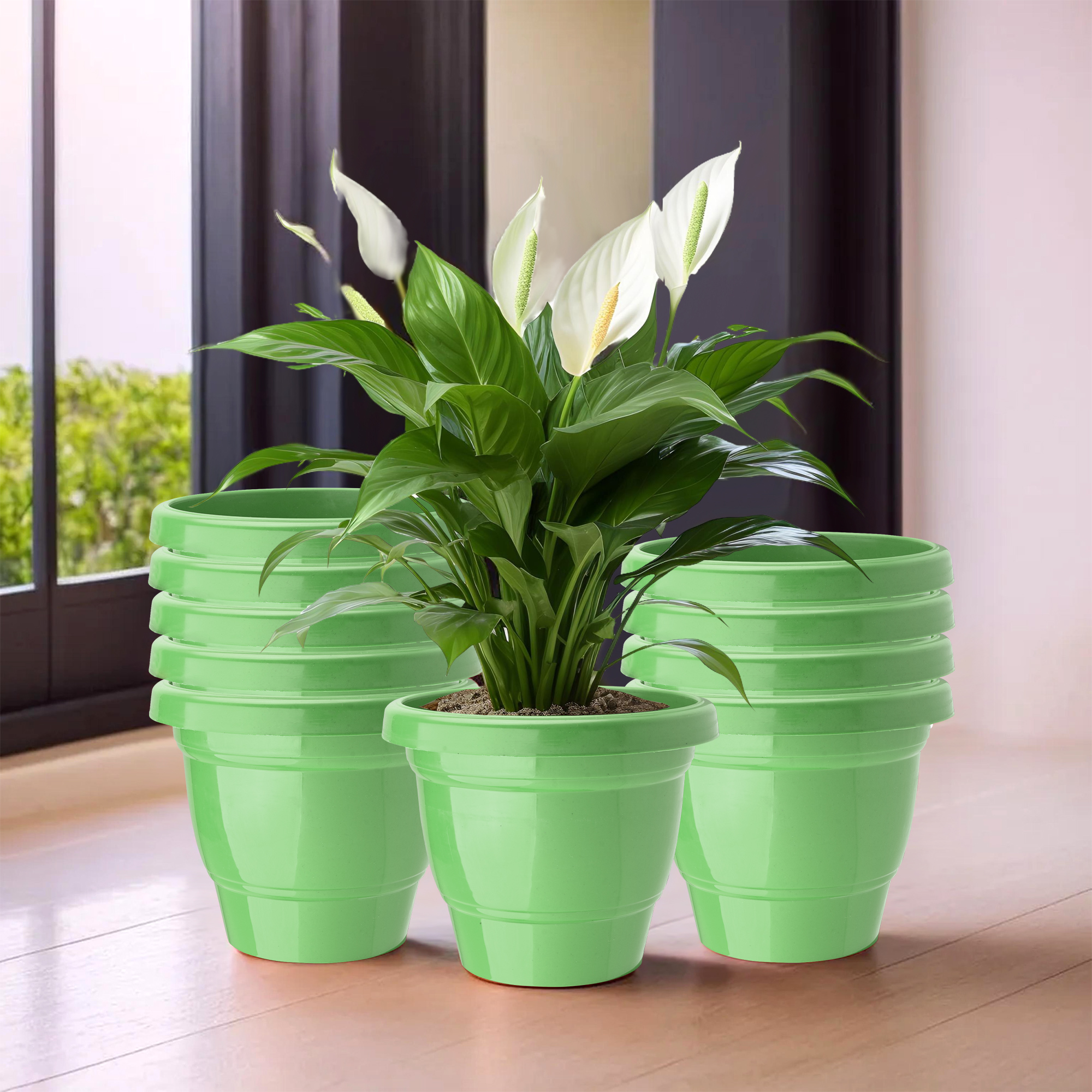 Kuber Industries Pack of 3 Flower Pot  2-Layer Fuldani Flower Pot  6 Inch Pots for Terrace Garden  Pots Stand for Plants  Phooldaan for Home Dcor  Synergy Indoor Plant Stand  Green