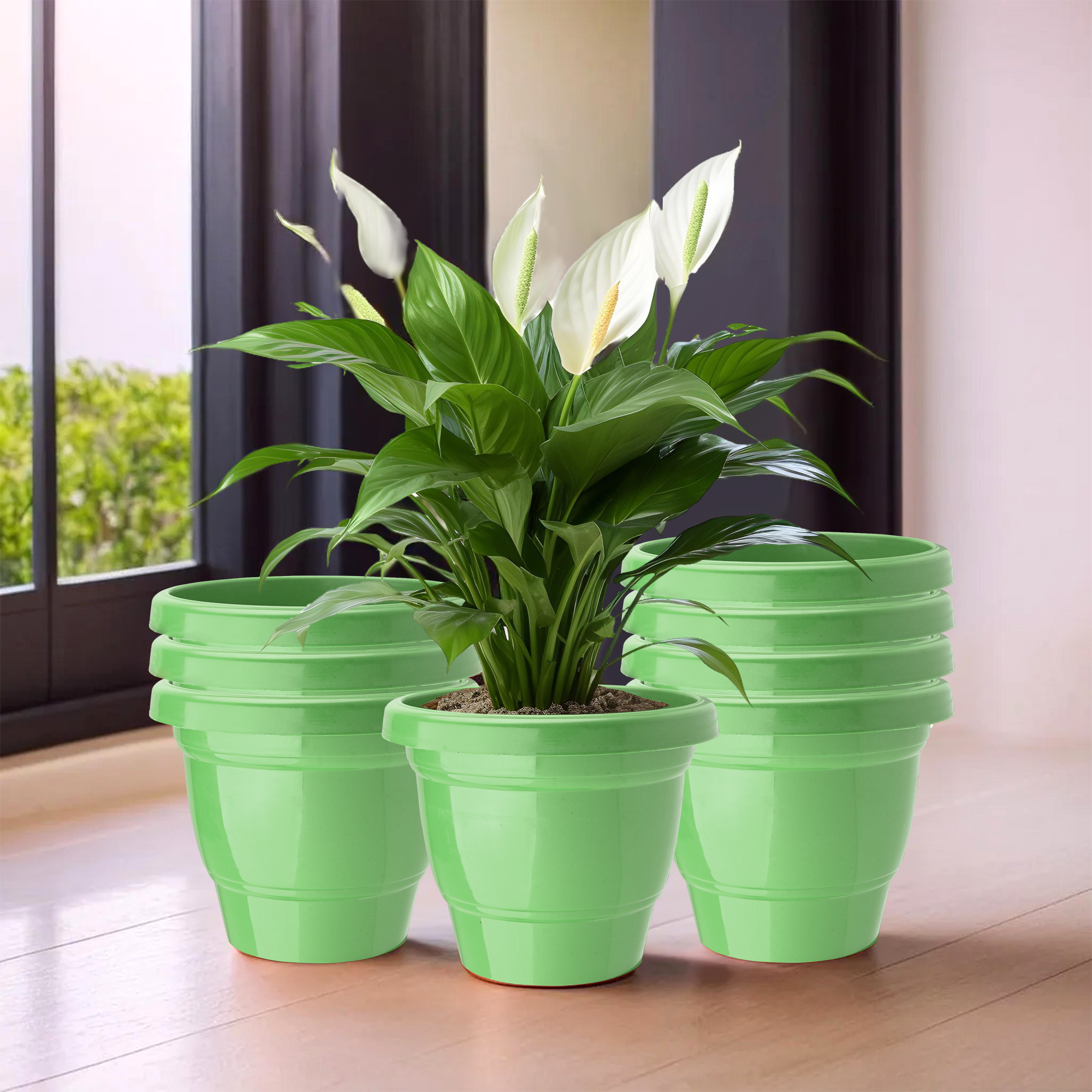 Kuber Industries Pack of 3 Flower Pot  2-Layer Fuldani Flower Pot  6 Inch Pots for Terrace Garden  Pots Stand for Plants  Phooldaan for Home Dcor  Synergy Indoor Plant Stand  Green