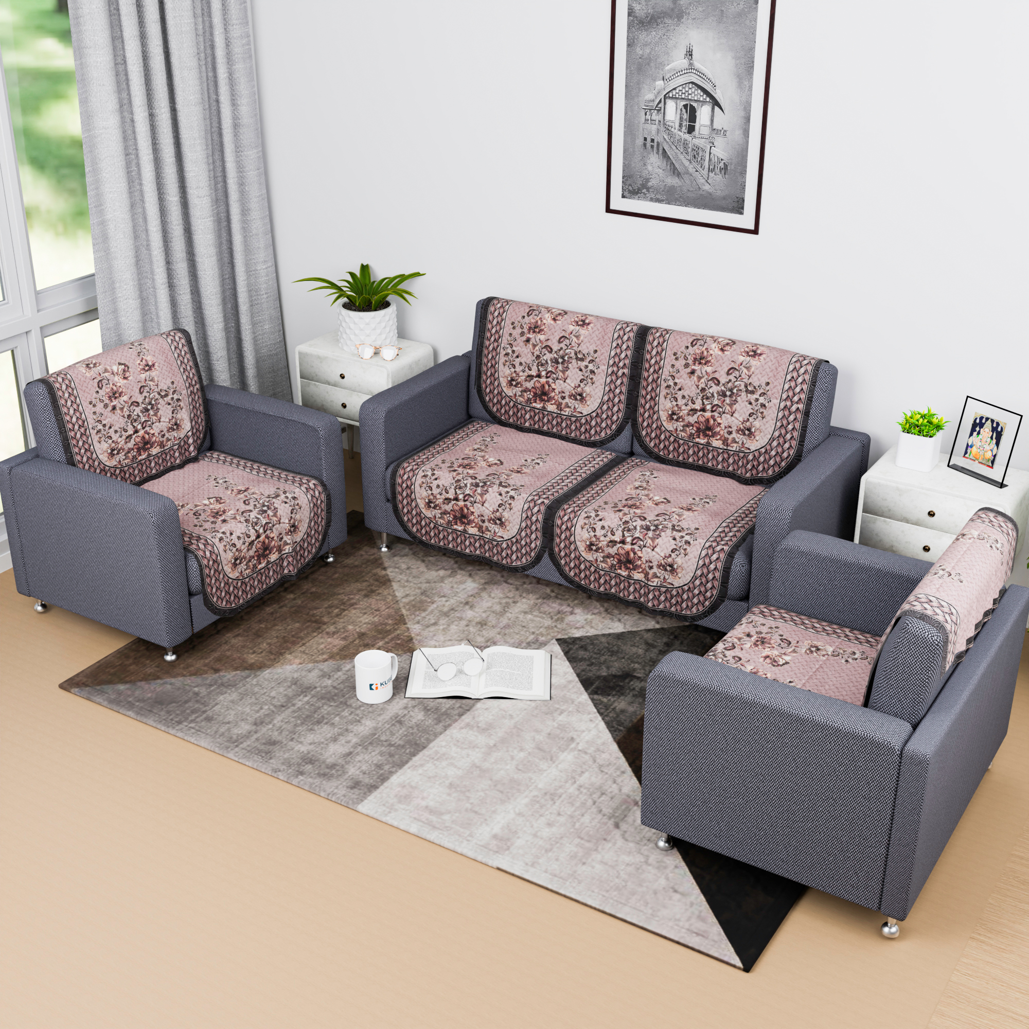 Kuber Industries Sofa Cover  Single Seater Sofa Cover  Net Sofa Slipcover  Couch Sofa Cover  Sofa Cover Set  Sofa Cover for Hall-Living Room  Toronto-Golden Foil Print  Blushing Peach