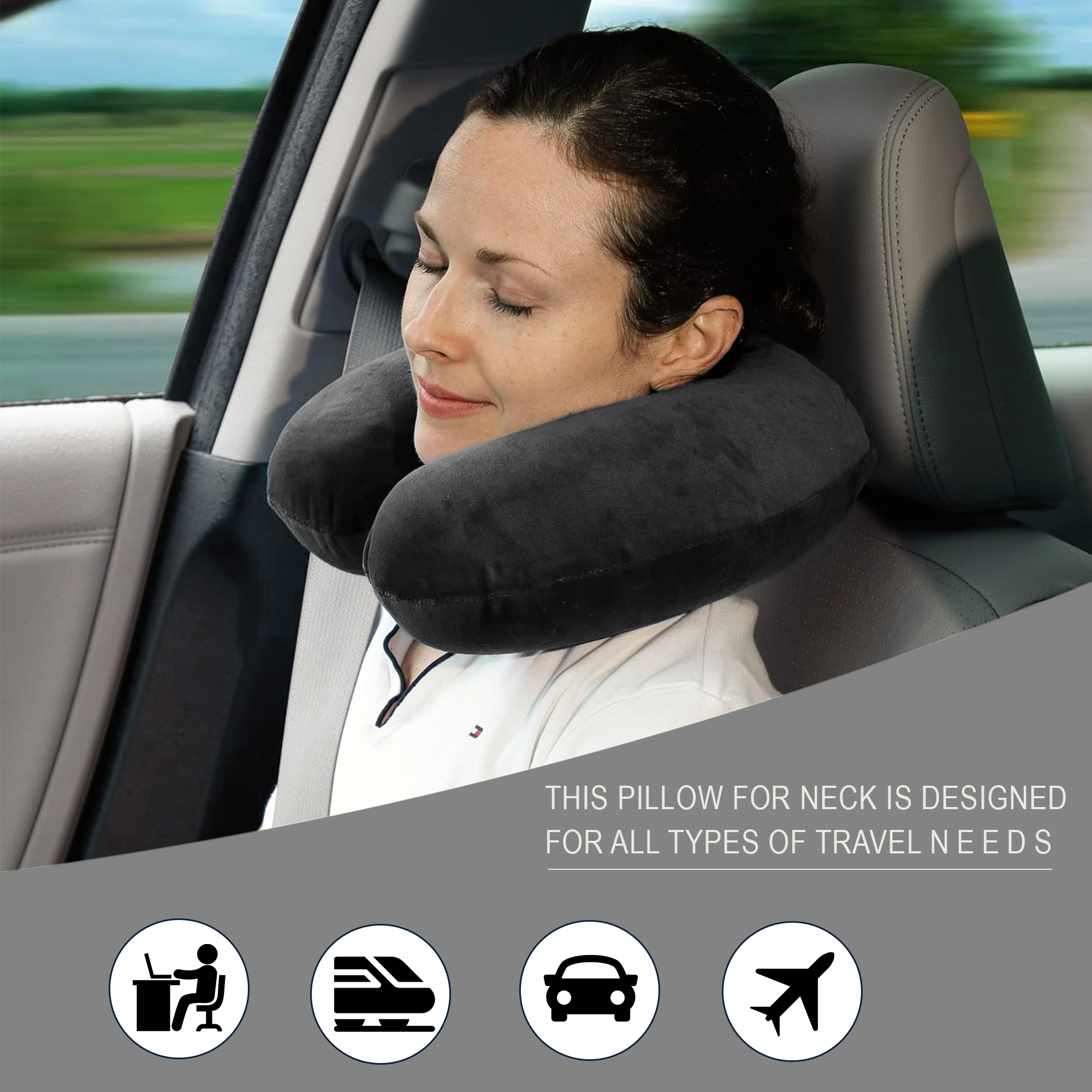 Neck Pillow  Travel Pillow for Neck  Neck Rest Pillow  Neck Cushion Pillow for Car  Microfiber Pillow for Neck  Plain Black
