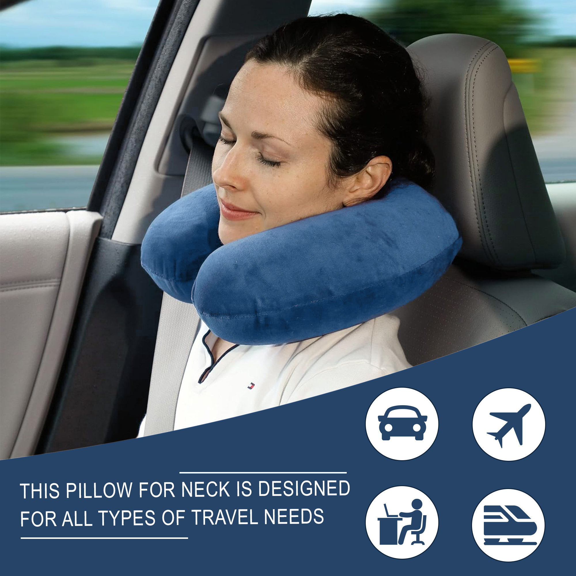 Neck Pillow  Plain Travel Pillow for Neck  Neck Rest Pillow  Neck Cushion Pillow for Car  Microfiber Pillow for Neck  Blue