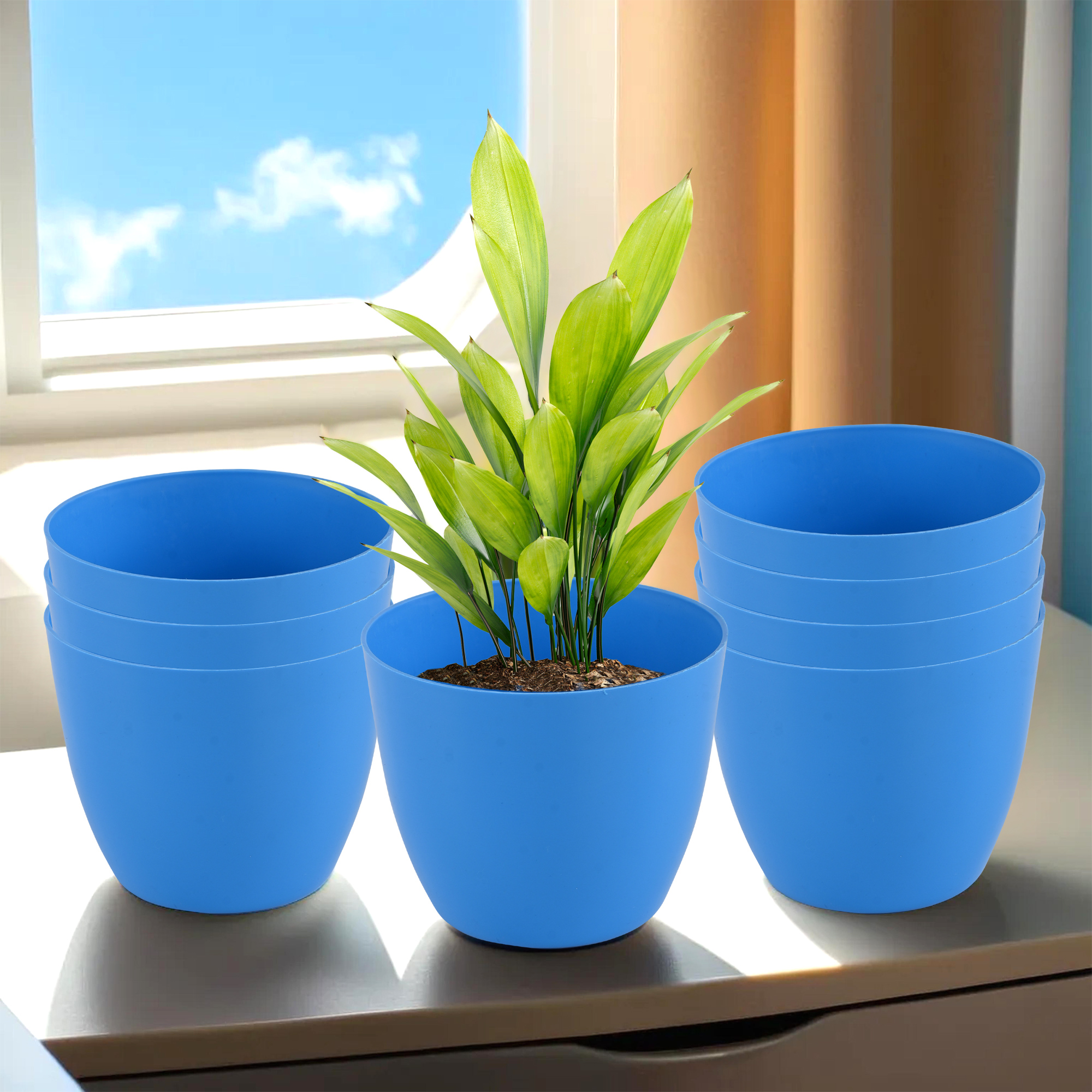 Kuber Industries Pack of 3 Flower Pot  Phooldaan for Terrace Garden  Fuldani for Home Dcor 5 Inch Plain Cool Indoor Plant Stand  Blue