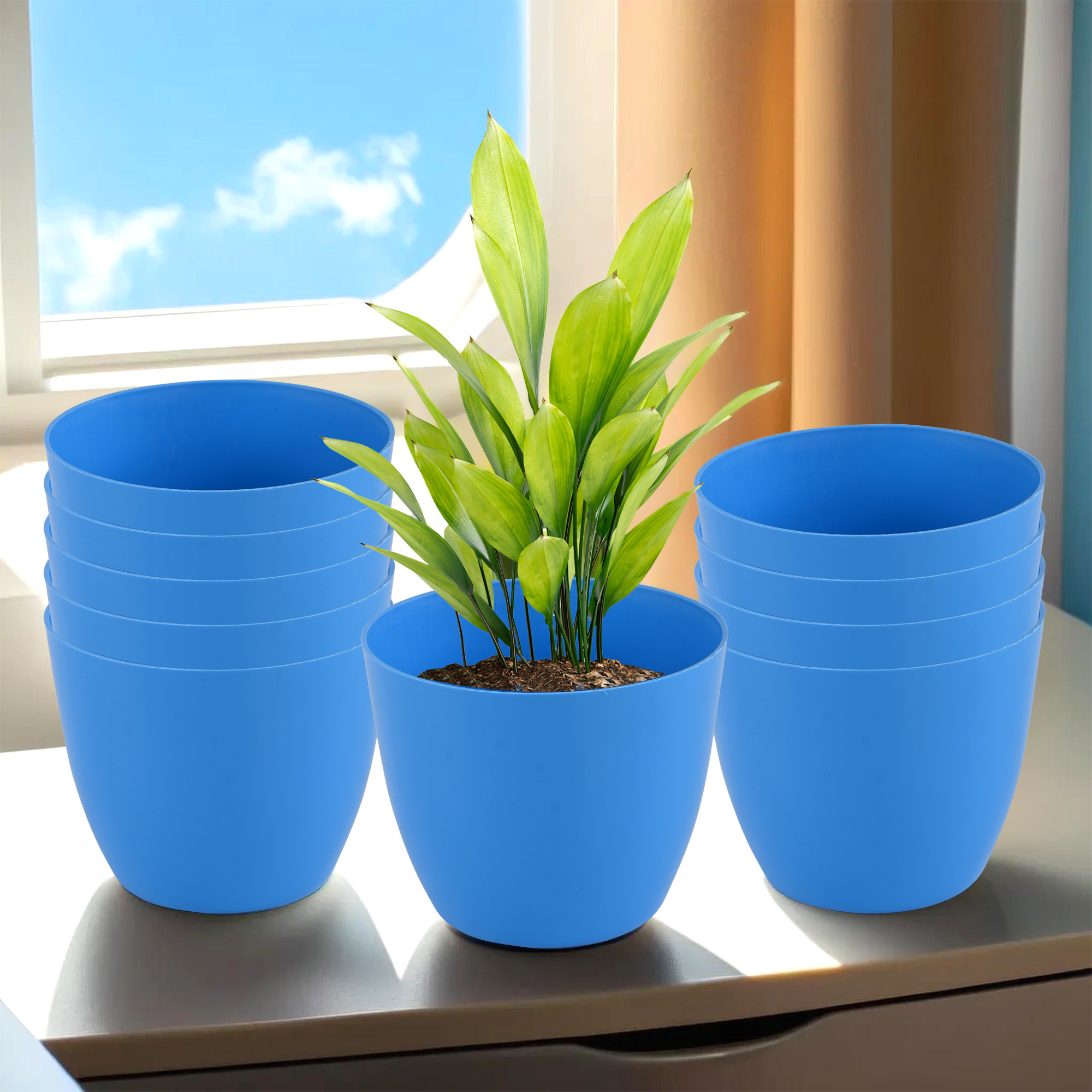 Kuber Industries Pack of 3 Flower Pot  Phooldaan for Terrace Garden  Fuldani for Home Dcor 5 Inch Plain Cool Indoor Plant Stand  Blue
