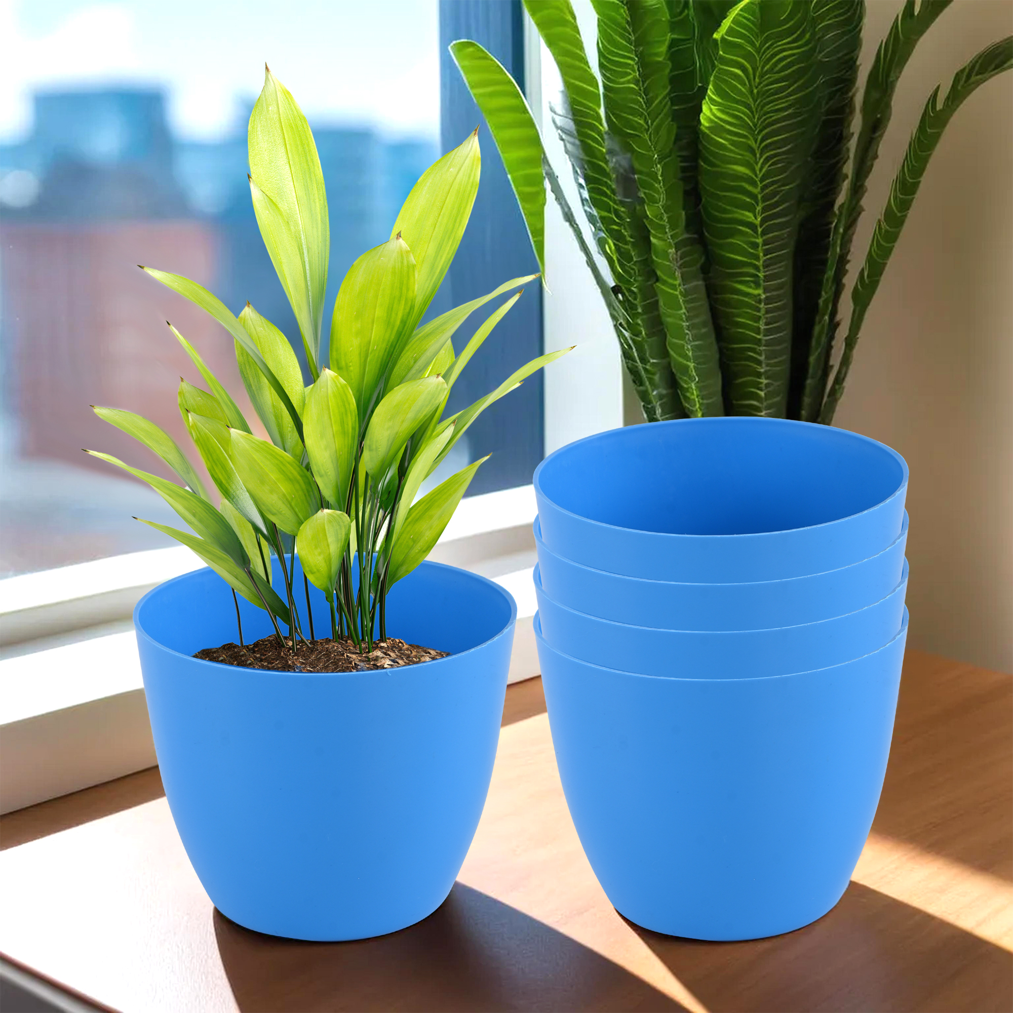 Kuber Industries Pack of 3 Flower Pot  Phooldaan for Terrace Garden  Fuldani for Home Dcor 5 Inch Plain Cool Indoor Plant Stand  Blue