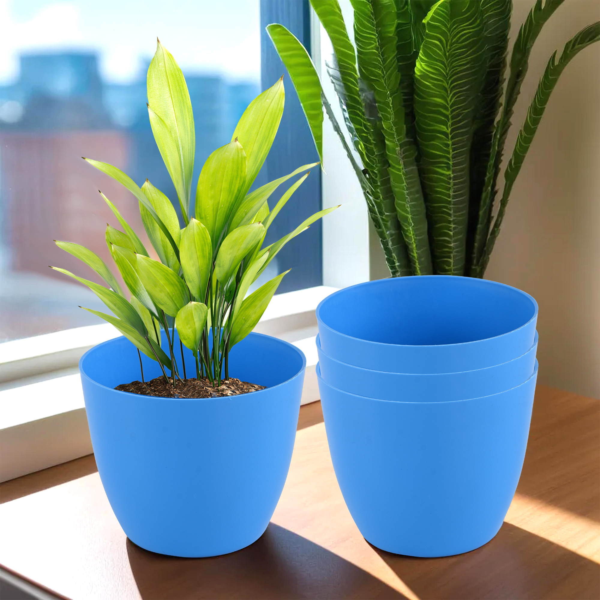 Kuber Industries Pack of 3 Flower Pot  Phooldaan for Terrace Garden  Fuldani for Home Dcor 5 Inch Plain Cool Indoor Plant Stand  Blue