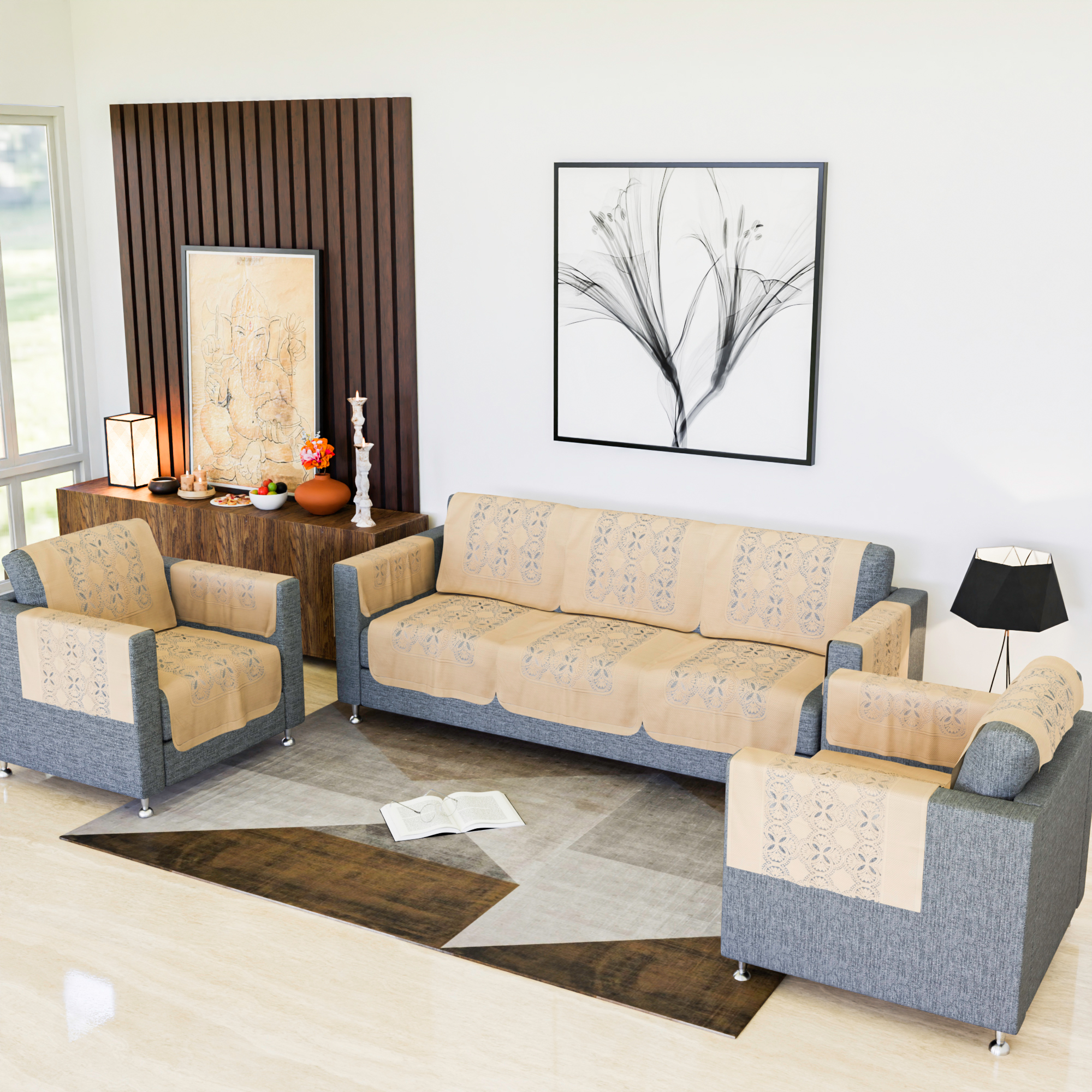 Kuber Industries Sofa Cover  Single Seater Sofa Cover  Net Sofa Slipcover Set  Couch Sofa Cover for Hall  Sofa Cover Set  Sofa Cover for Living Room  Self Flower New Jersey  Golden