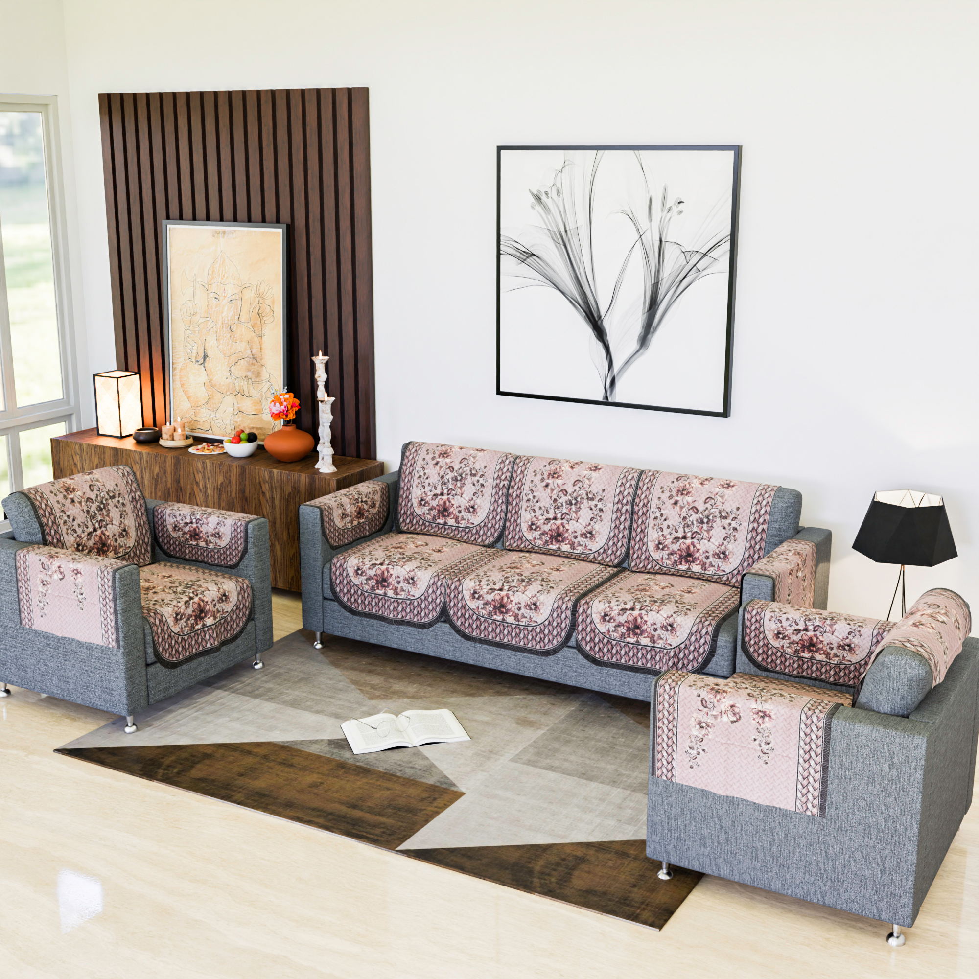 Kuber Industries Sofa Cover  Single Seater Sofa Cover  Net Sofa Slipcover  Couch Sofa Cover  Sofa Cover Set  Sofa Cover for Hall-Living Room  Toronto-Golden Foil Print  Blushing Peach