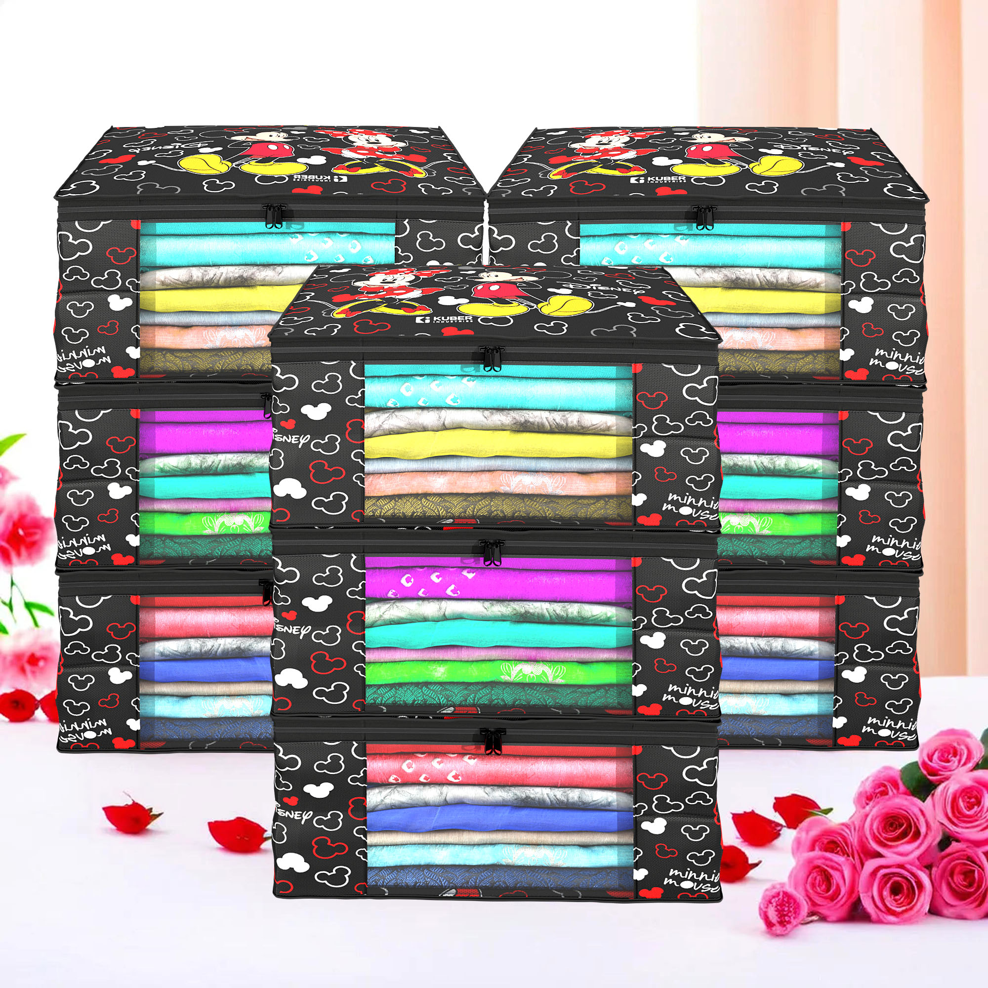 Kuber Industries Pack of 4 Saree Covers Disney Mickey Non-Woven Saree Bags 9 Inch Clothes Bag for Women  Foldable Storage Bag for Almirah Wardrobe  Sari Cover Bags  Black