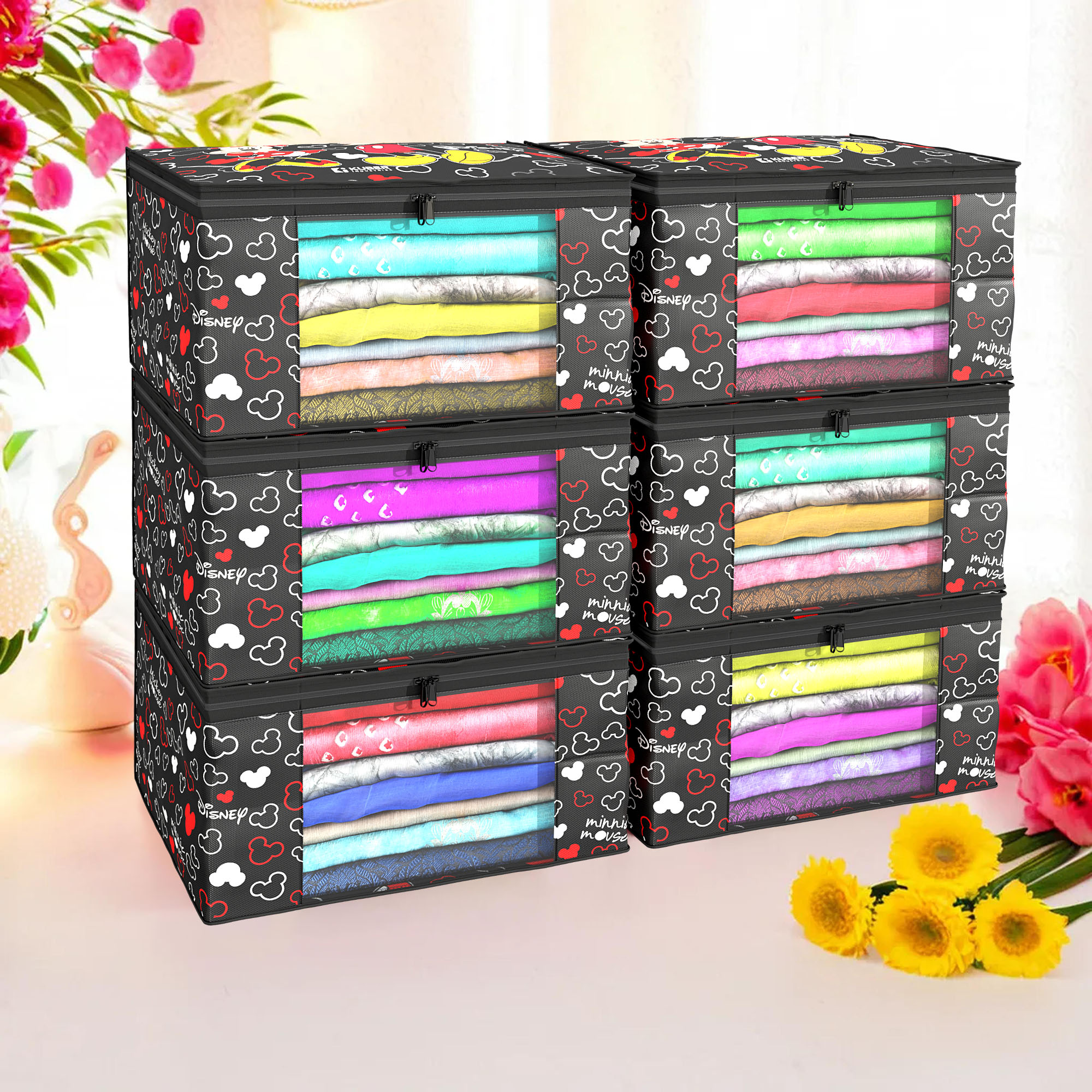 Kuber Industries Pack of 4 Saree Covers Disney Mickey Non-Woven Saree Bags 9 Inch Clothes Bag for Women  Foldable Storage Bag for Almirah Wardrobe  Sari Cover Bags  Black