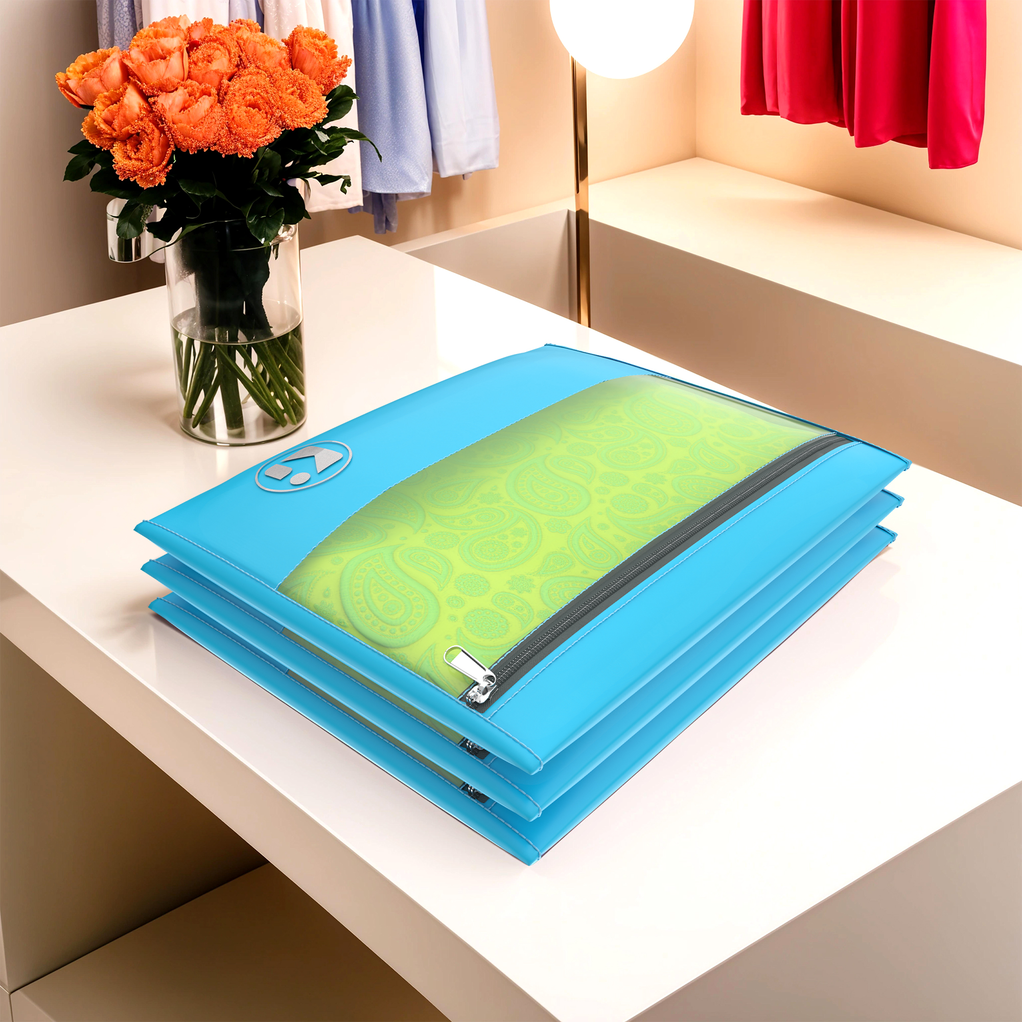Kuber Industries Pack of 3 Waterproof Clothes Organizer  Saree  Dress Organizer For Wardrobe  Parachute Travel Storage Bag  Sky Blue