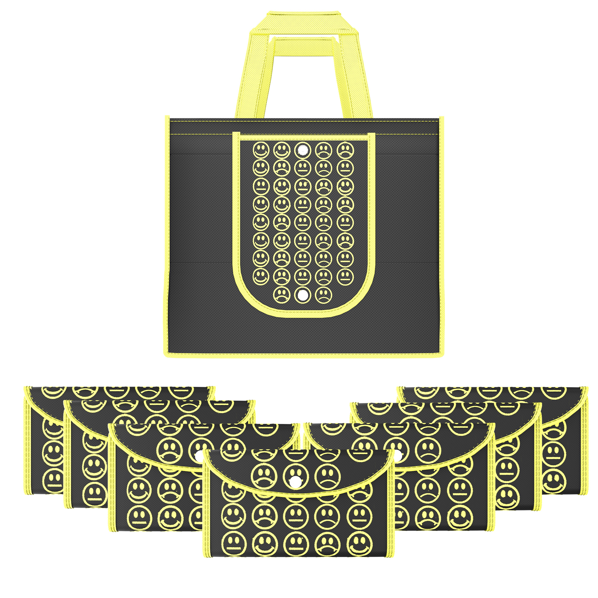Kuber Industries  Foldable Shopping Bags For Women  GroceryVegetable Bags For Market  JholaThela  Daily Use Bags  Smile- Black  Yellow