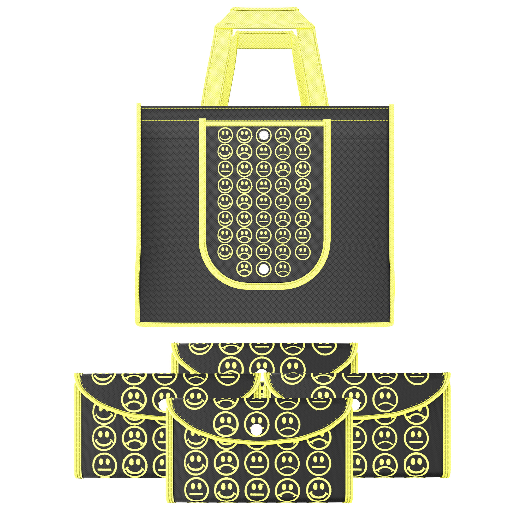 Kuber Industries  Foldable Shopping Bags For Women  GroceryVegetable Bags For Market  JholaThela  Daily Use Bags  Smile- Black  Yellow