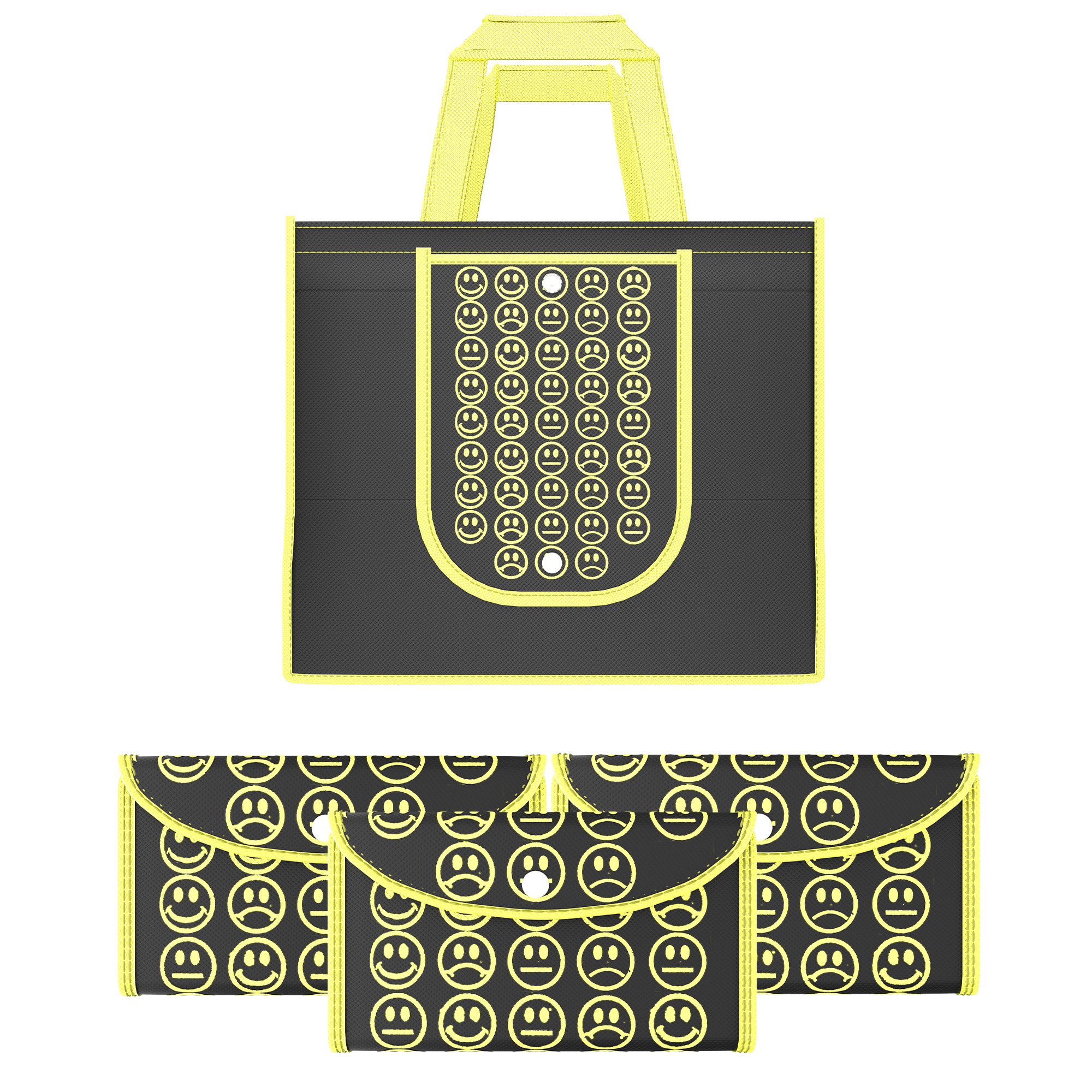 Kuber Industries  Foldable Shopping Bags For Women  GroceryVegetable Bags For Market  JholaThela  Daily Use Bags  Smile- Black  Yellow