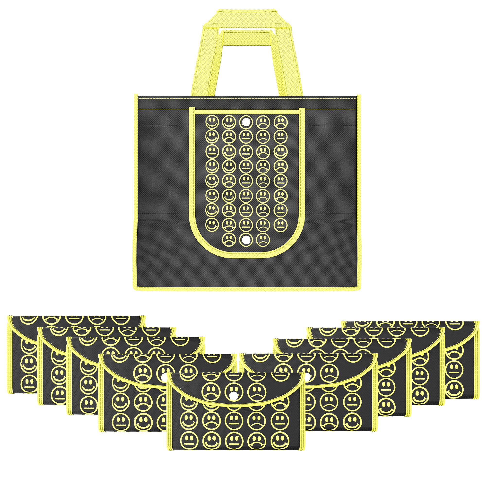 Kuber Industries  Foldable Shopping Bags For Women  GroceryVegetable Bags For Market  JholaThela  Daily Use Bags  Smile- Black  Yellow