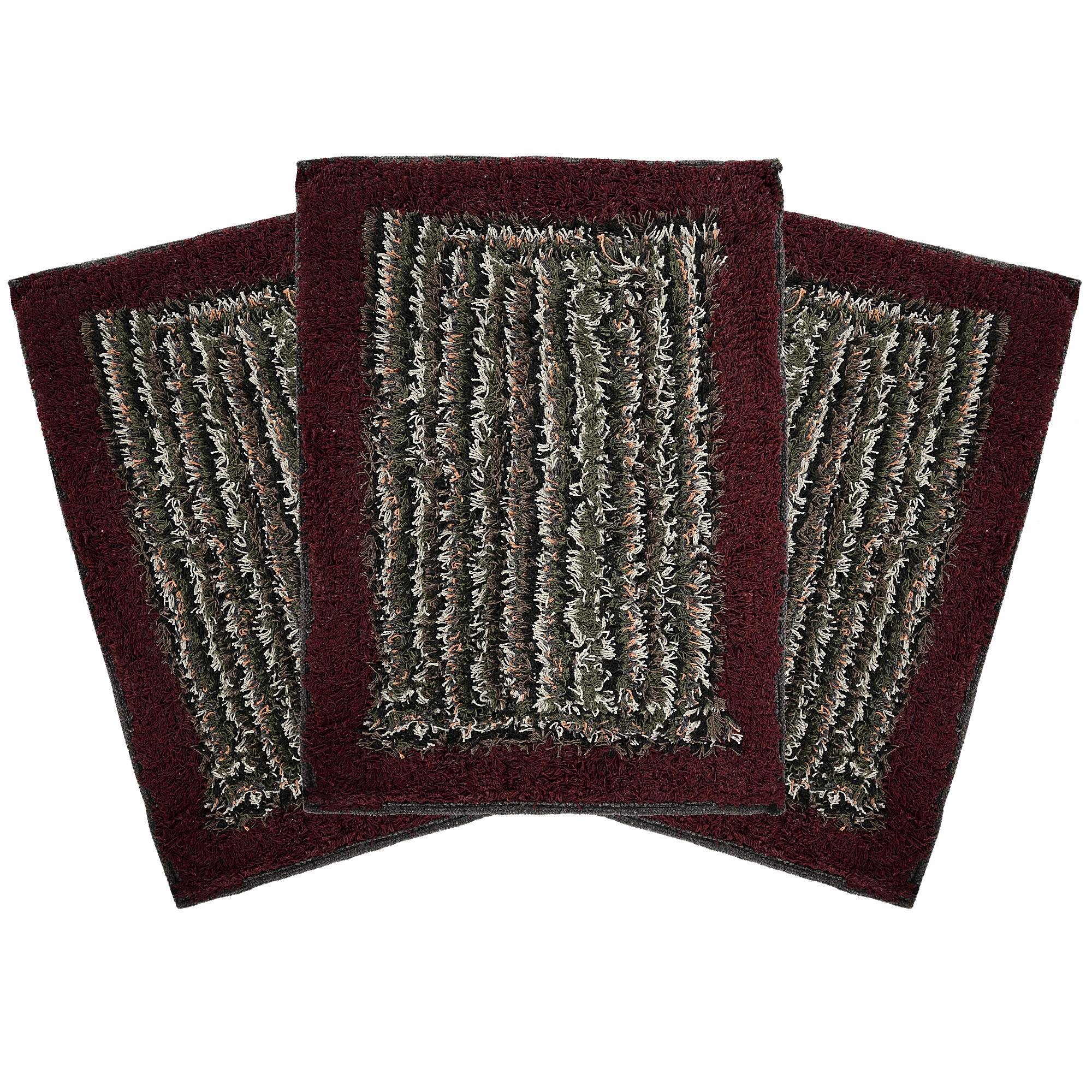 Kuber Industries Pack of 2 Water Absorbing Bathroom Mat  Anti-Slip Door Foot Mats for Home Decor  Kitchen Floor Perdan  Furry Design - Maroon