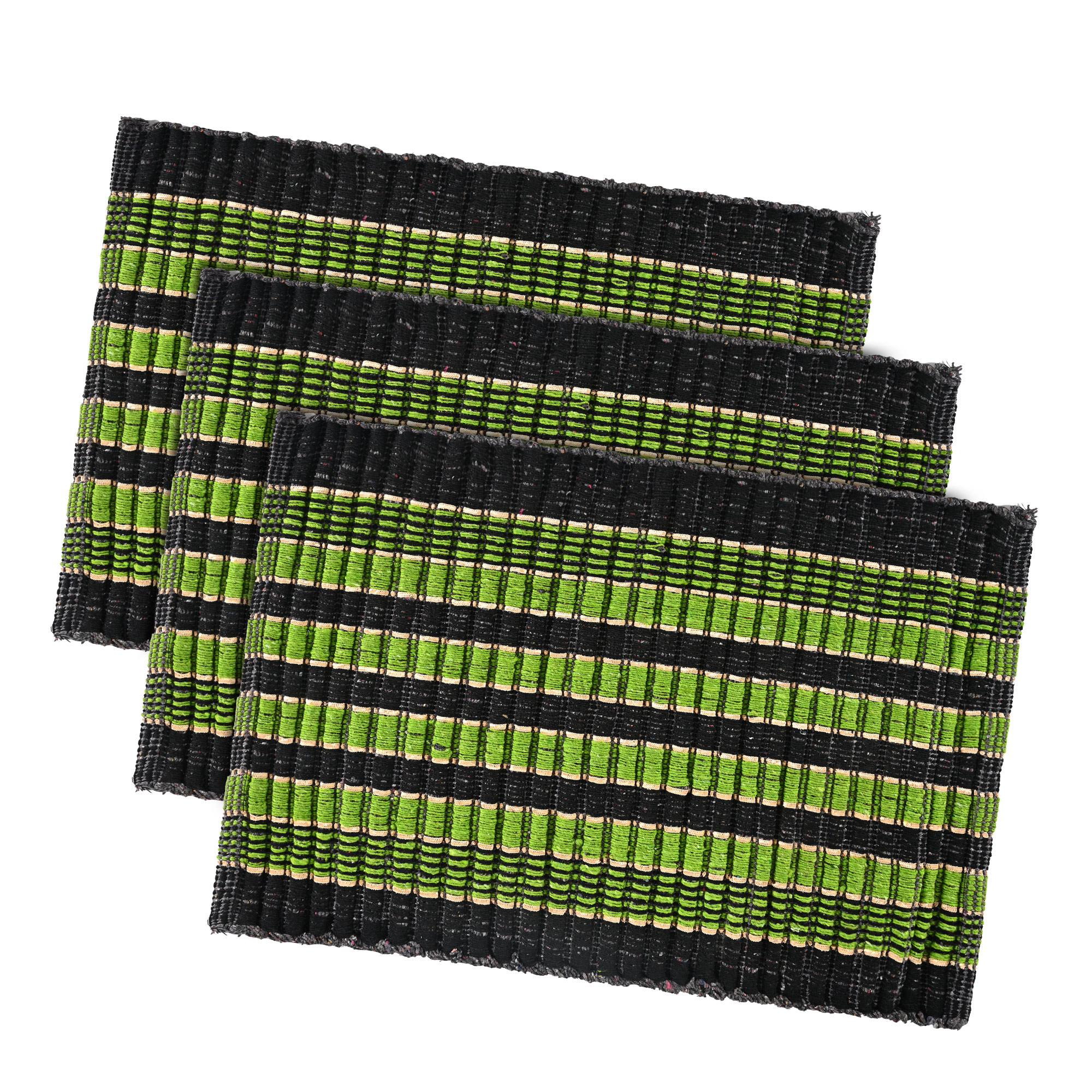 Kuber Industries  Rectangle Durable Door Mats for Home  Living Room  23x15 Inch Rainy Season Mats for Floor  Footmats for Bedroom Kitchen  Balcony  Strips - Green  Black