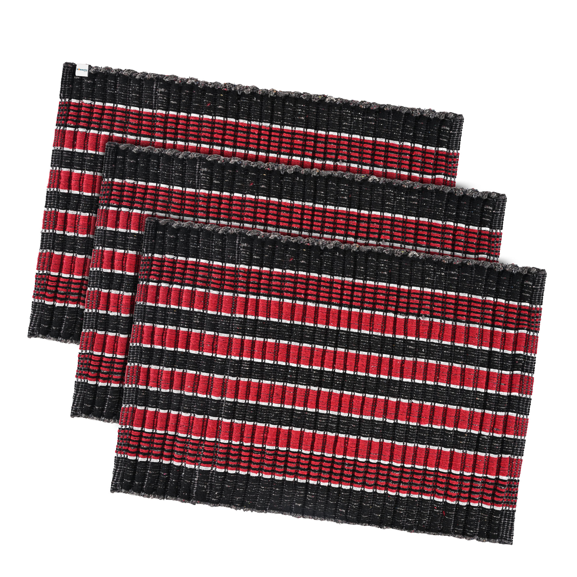 Kuber Industries  Rectangle Durable Door Mats for Home  Living Room  23x15 Inch Rainy Season Mats for Floor  Footmats for Bedroom Kitchen  Balcony  Strips - Red  Black