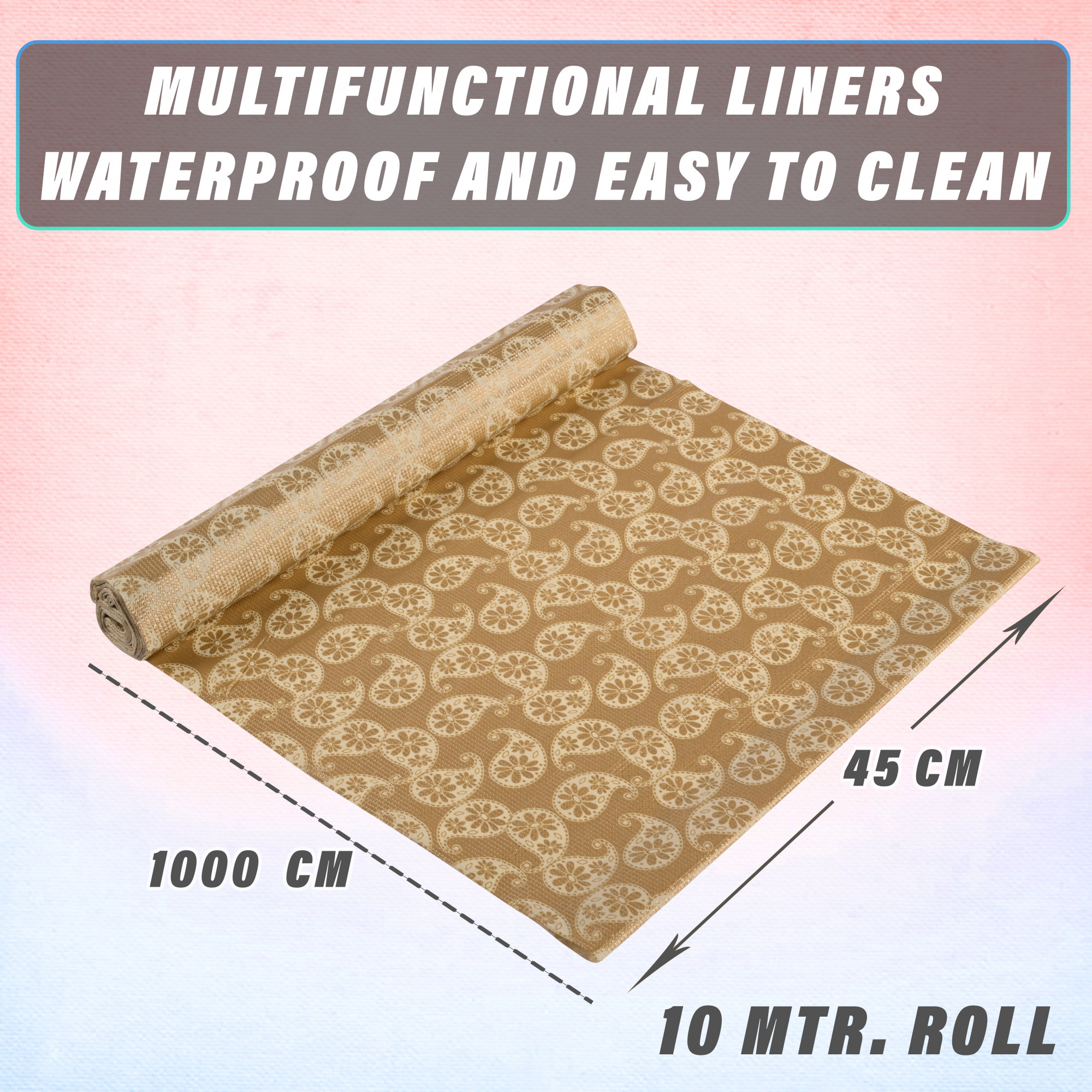 Kuber Industries 10 Meters Waterproof  Durable Kitchen Mats for Shelf Liner Roll  Wipeable Fridge Sheets for Shelves Cabinet Drawer  Kerry Print - Cream