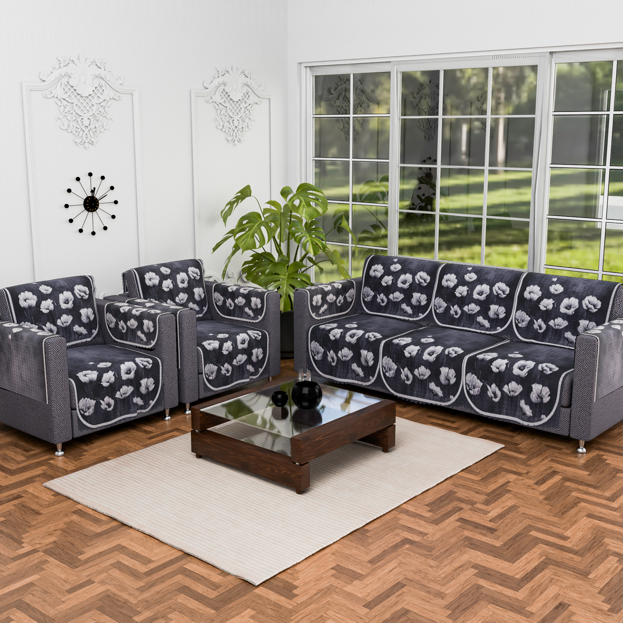 Kuber Industries  Durable  Sofa Covers for Living Room  Easy Machine Washable Sofe ke cover for Protection  Comfort for Home  Lotus Print - Grey