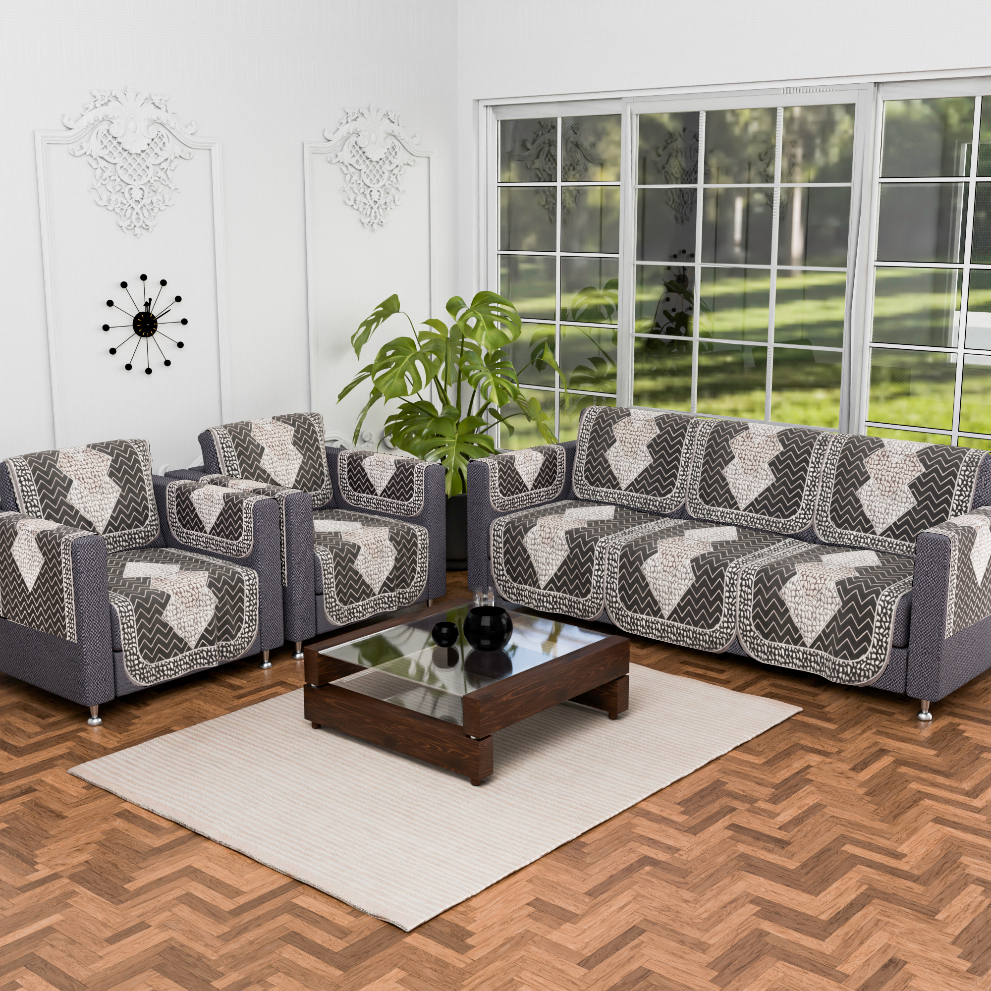 Kuber Industries  Durable  Sofa Covers for Living Room  Easy Machine Washable Sofe ke cover for Protection  Comfort for Home  Stone Mayur - Dark Grey  Brown