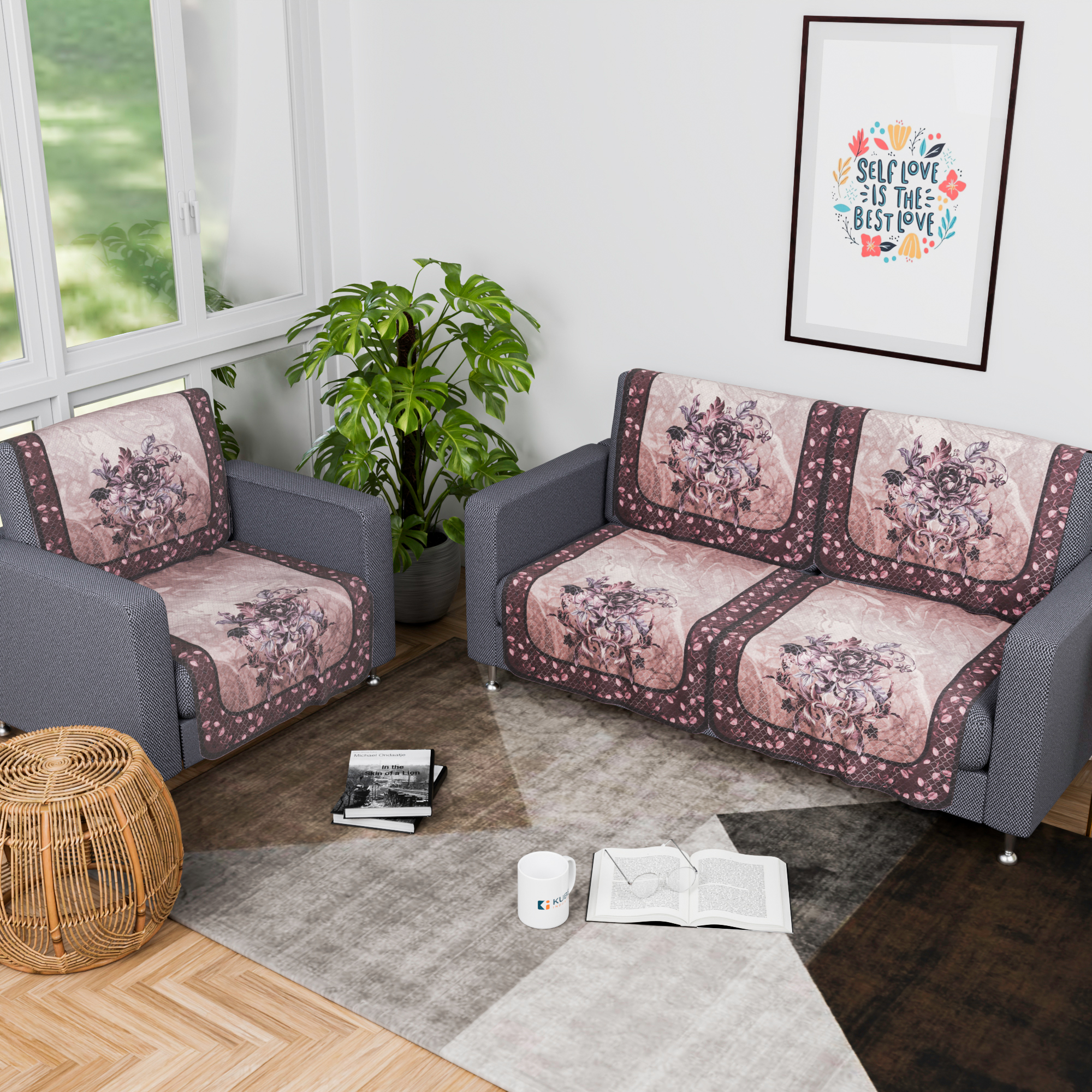 Kuber Industries  Net Durable  Sofa Covers for Living Room  Easy Machine Washable Sofe ke cover for Protection  Comfort for Home  Digital Print - Dark  Light Brown