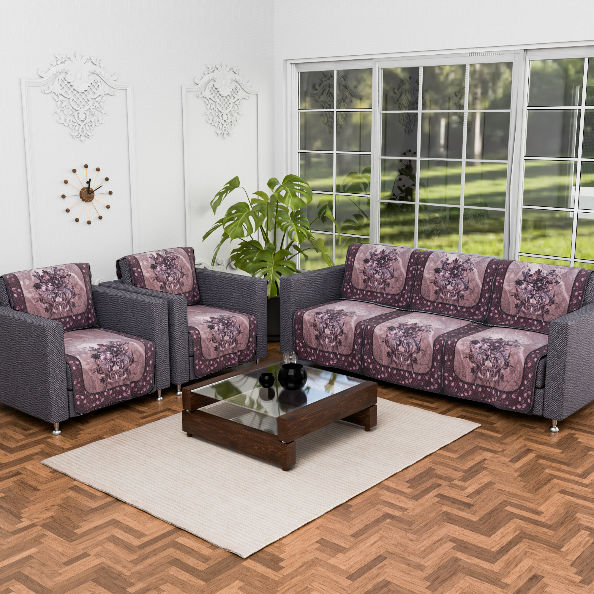 Kuber Industries  Net Durable  Sofa Covers for Living Room  Easy Machine Washable Sofe ke cover for Protection  Comfort for Home  Digital Print - Dark  Light Brown