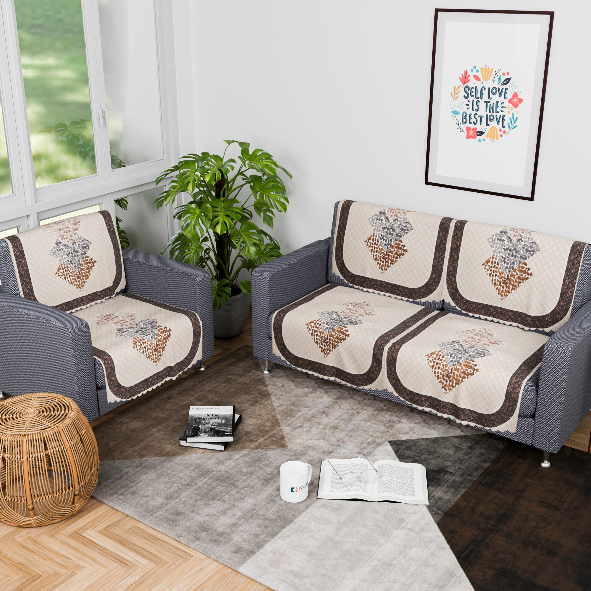 Kuber Industries  Durable  Sofa Covers for Living Room  Sofe ke cover for Protection  Comfort for Home Furniture  Stone Ultra Sonic BMW - Cream Brown