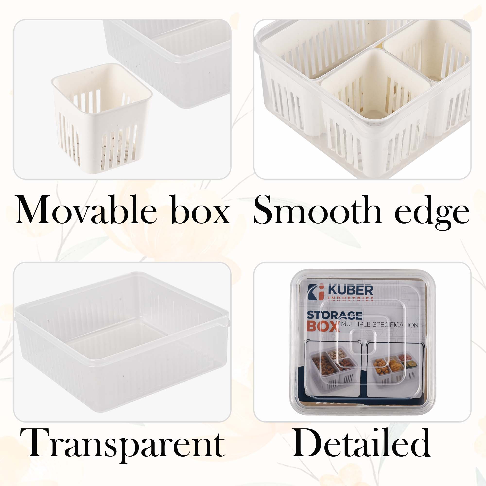 Kuber Industries 3 Piece Fridge Organizers Storage Box Set  Chopped Vegetable  Grocery Container For Refrigerators  Drawer  Kitchen Accessories Items Box  Transparent White