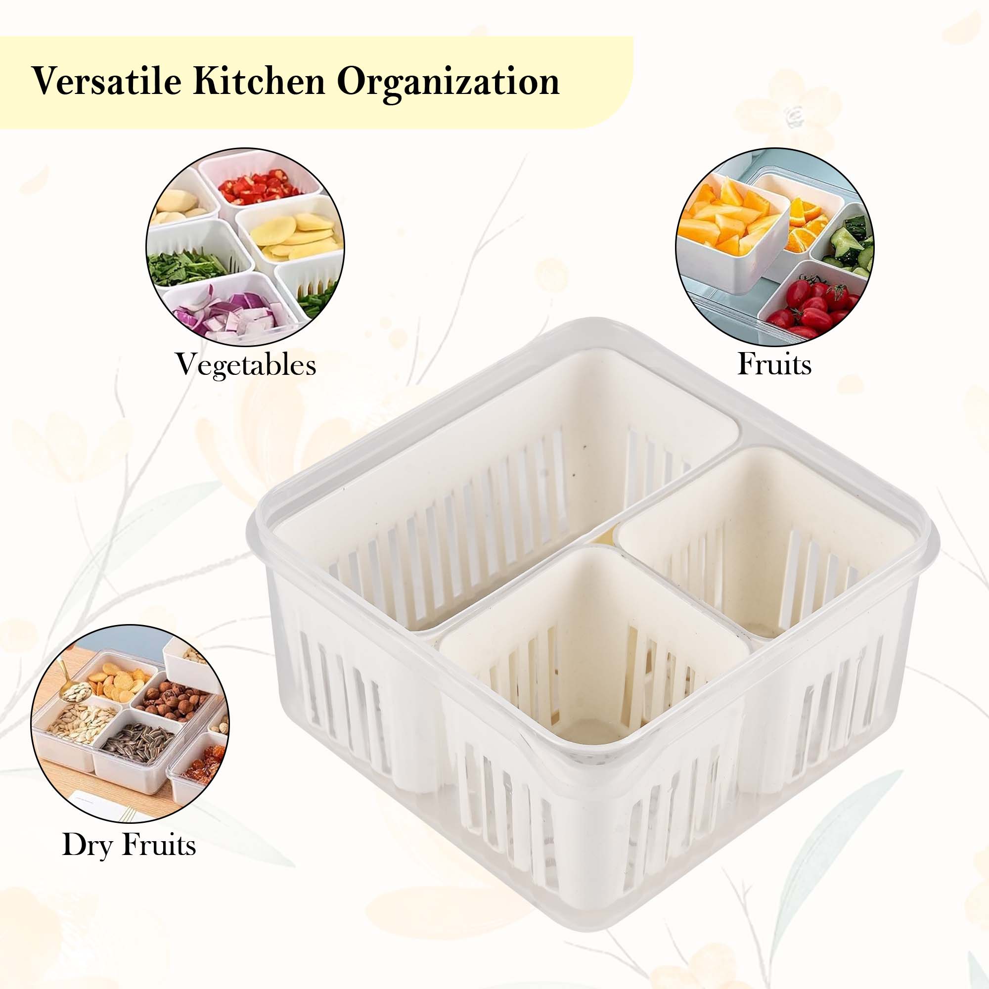 Kuber Industries 3 Piece Fridge Organizers Storage Box Set  Chopped Vegetable  Grocery Container For Refrigerators  Drawer  Kitchen Accessories Items Box  Transparent White