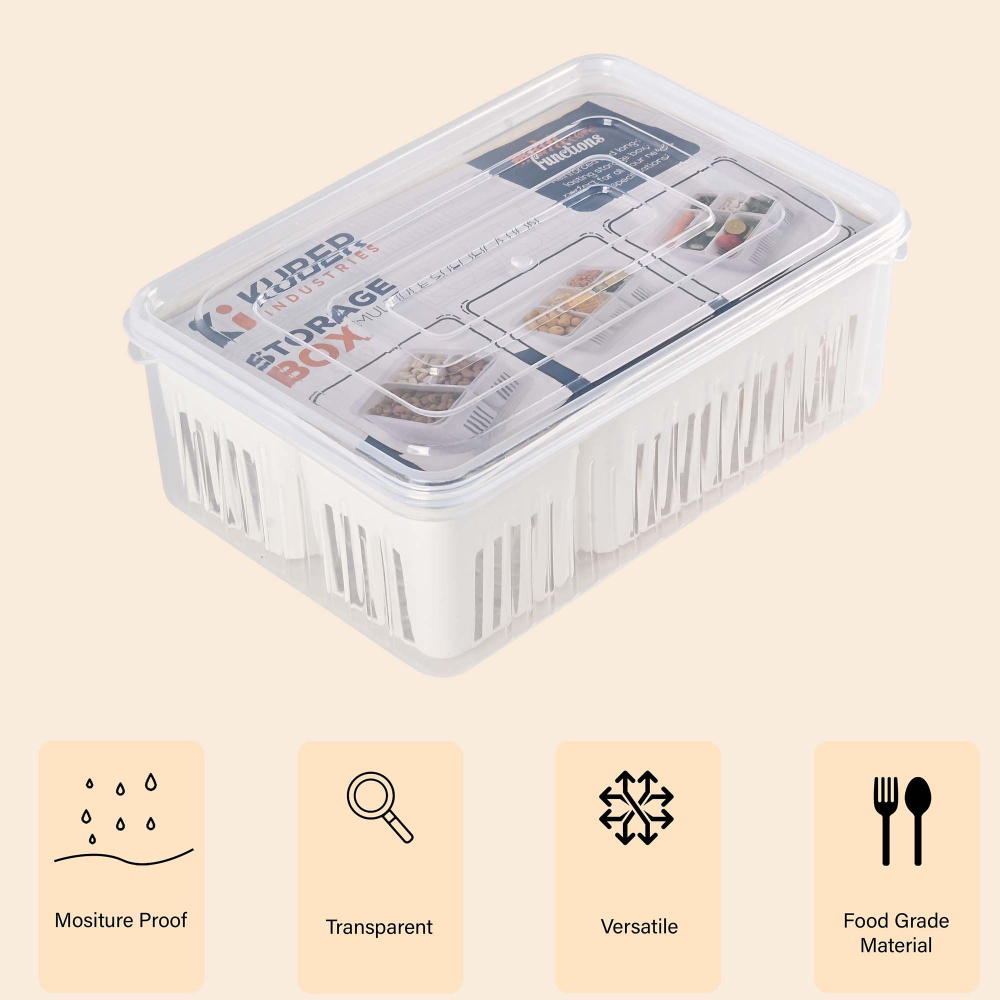 Kuber Industries 4 Piece Fridge Organizers Storage Box Set  Chopped Vegetable  Grocery Container For Refrigerators  Drawer  Kitchen Accessories Items Box  Transparent White