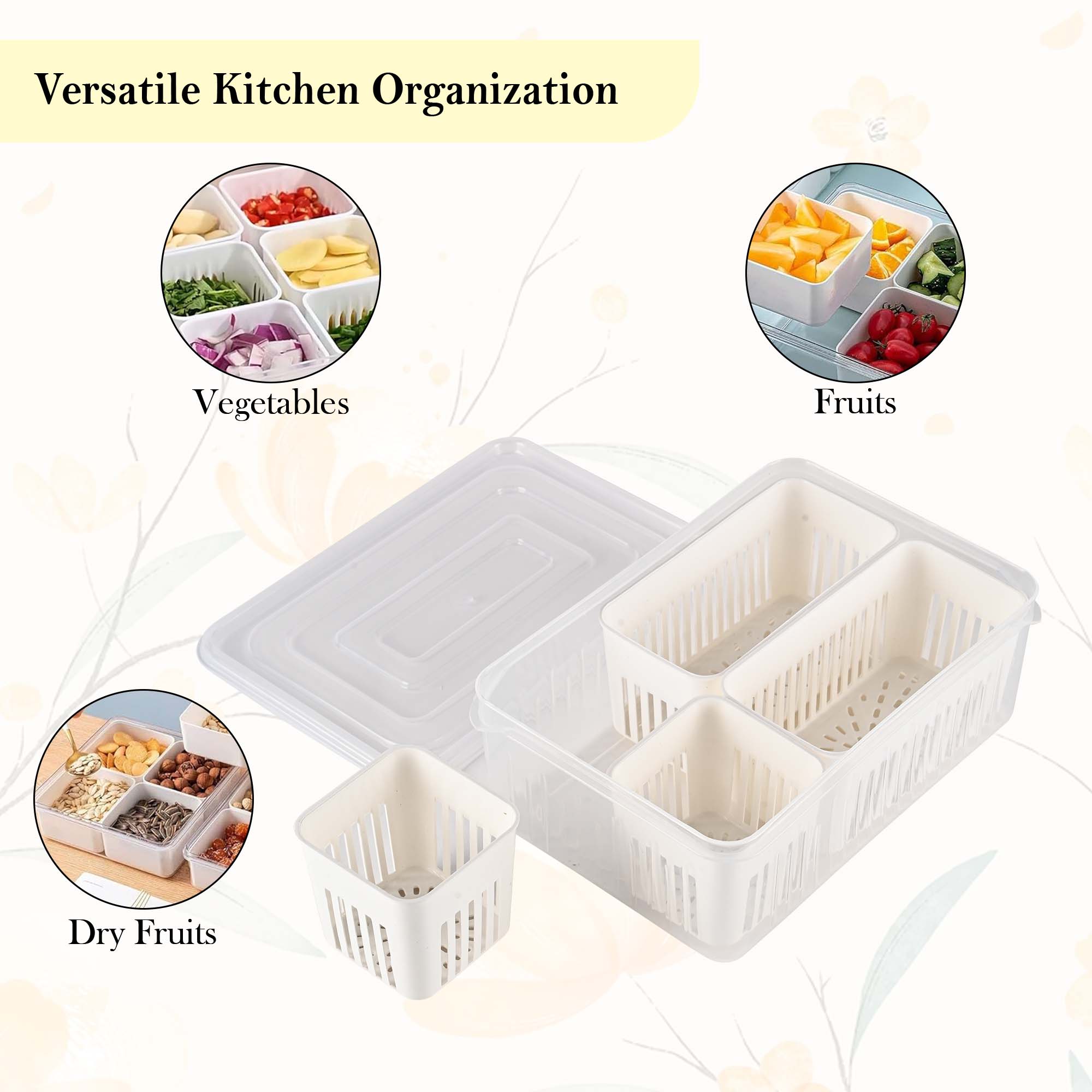 Kuber Industries 4 Piece Fridge Organizers Storage Box Set  Chopped Vegetable  Grocery Container For Refrigerators  Drawer  Kitchen Accessories Items Box  Transparent White