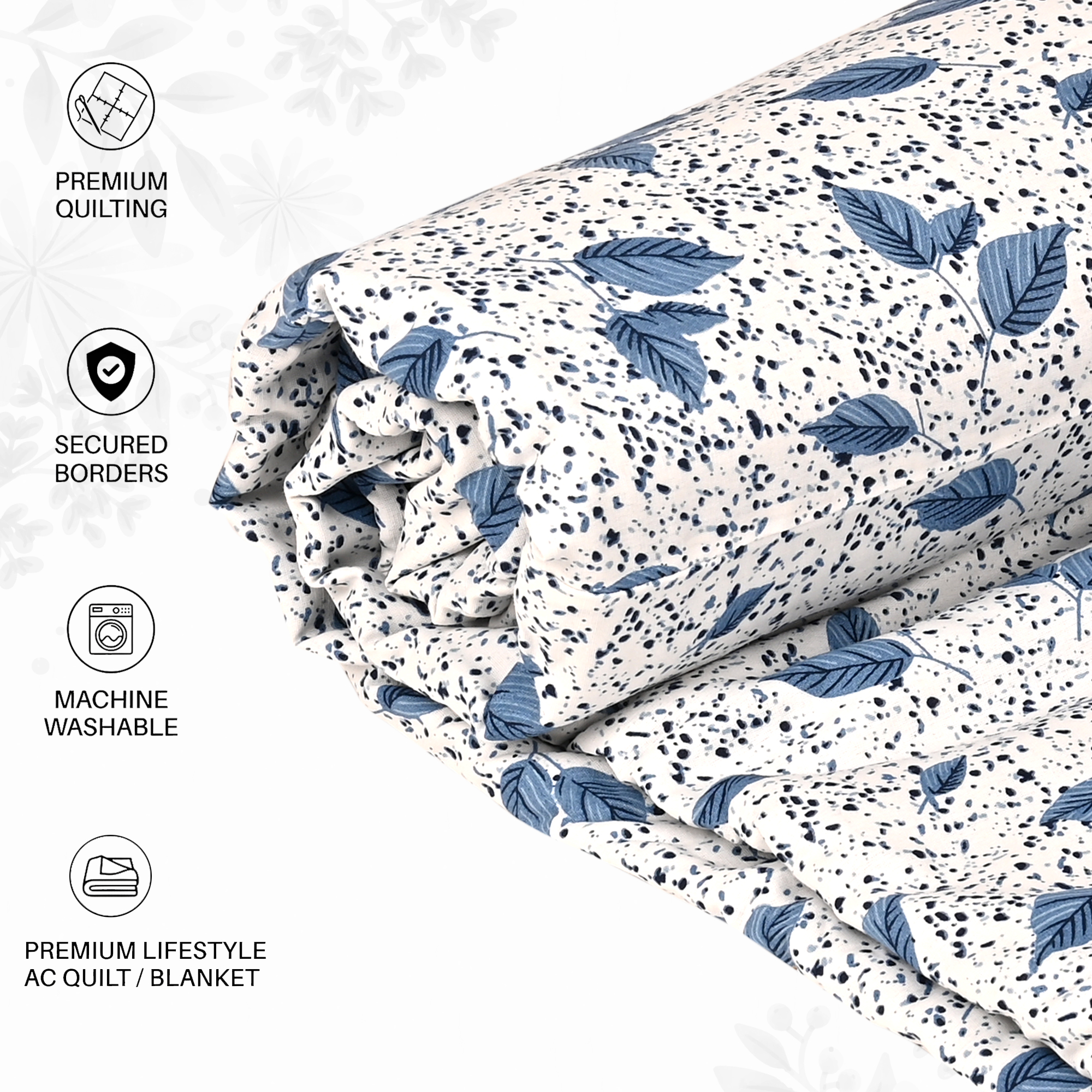 Kuber Industries Dohar Double Bed Cotton AC Blanket for Summer  Lightweight Comforter Winter Rajai Leaf Print Dohar - White  Blue
