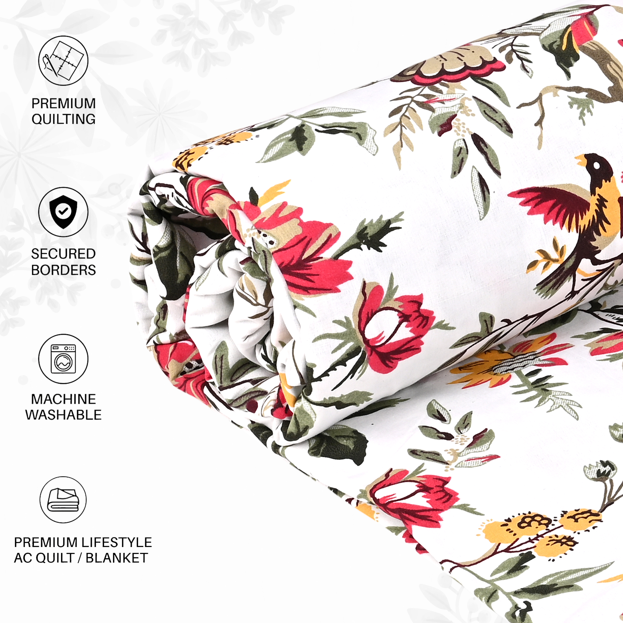 Kuber Industries Dohar Double Bed Cotton AC Blanket for Summer  Lightweight Comforter Winter Rajai Red Bird Print Dohar - White  Red