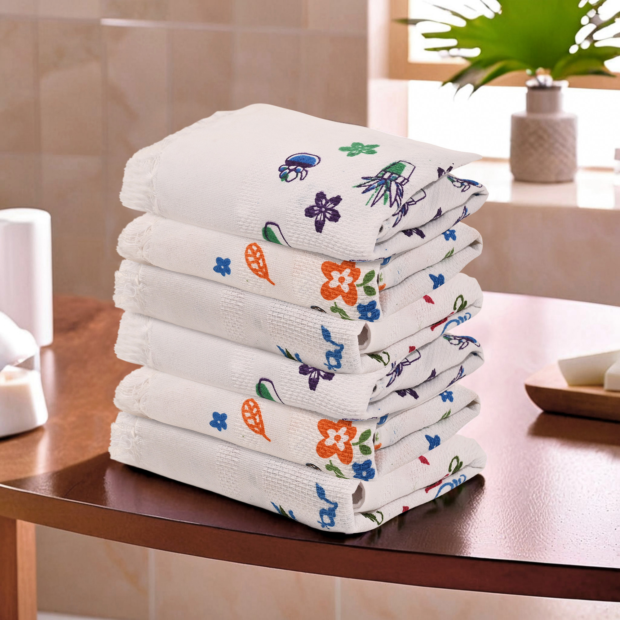 Kuber Industries 6 Pcs Soft Cotton Face Towels For Men  Women  Easily Washable  Travel Friendly Pocket Towels  Gym Napkins  Assorted
