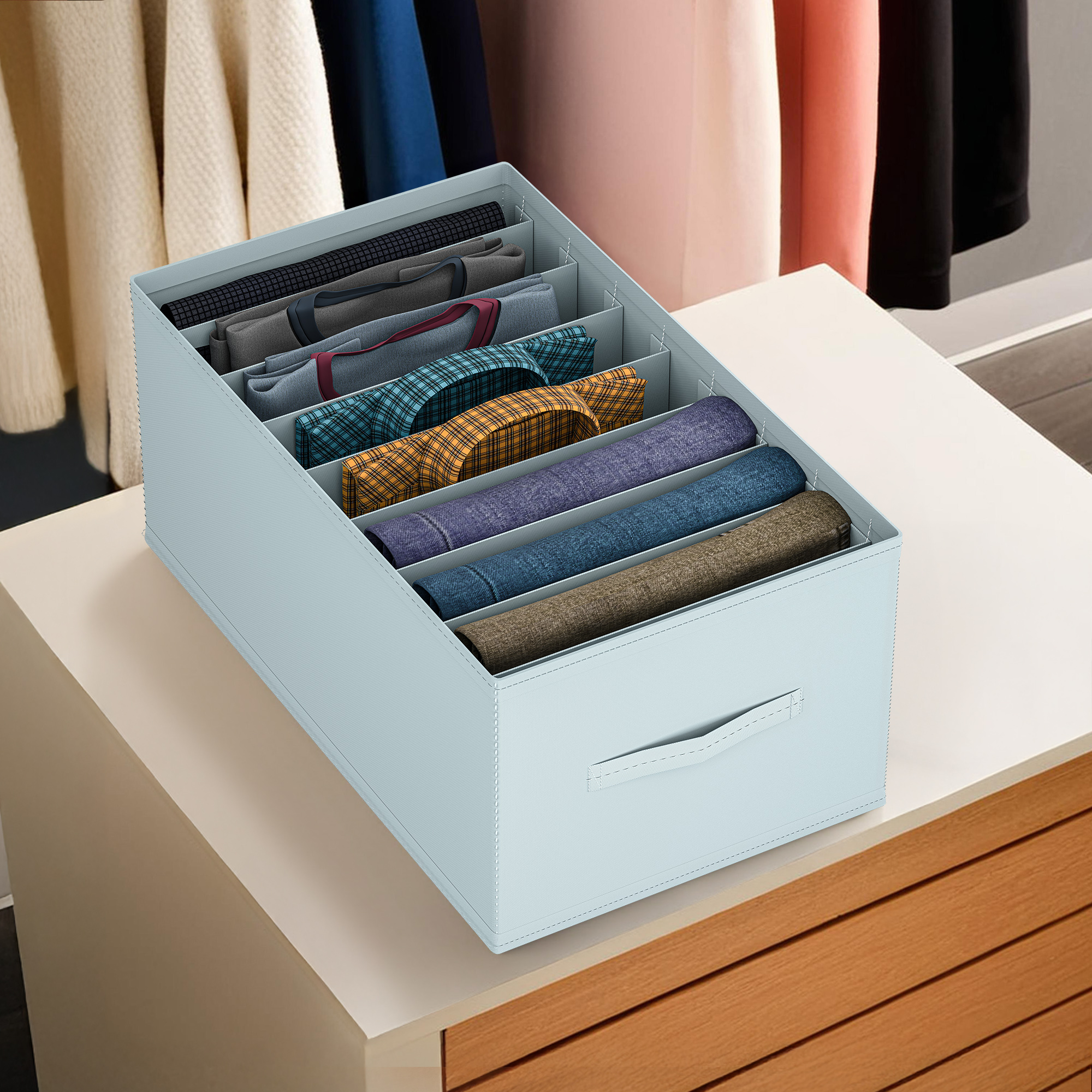 Kuber Industries Wardrobe Organizer  9 Grid Trouser Box  Jeans Bra Panty-Socks Storage Organizer  Folding Closet Organizer  Dress Drawer Organizer  Plain  Large  Grey