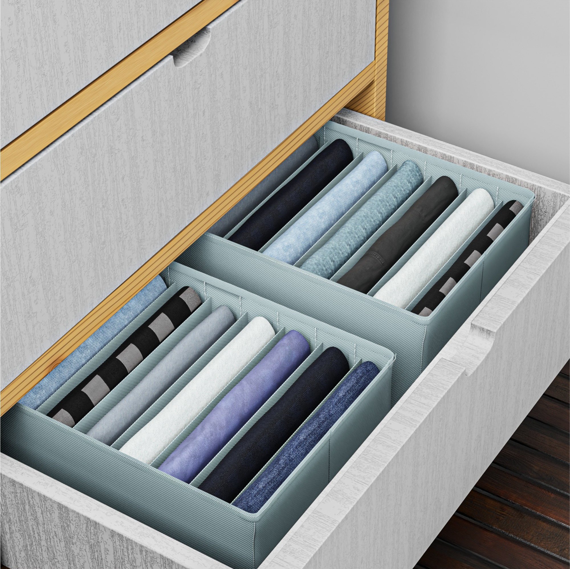 Kuber Industries Wardrobe Organizer  9 Grid Trouser Box  Jeans Bra Panty-Socks Storage Organizer  Folding Closet Organizer  Dress Drawer Organizer  Plain  Large  Grey
